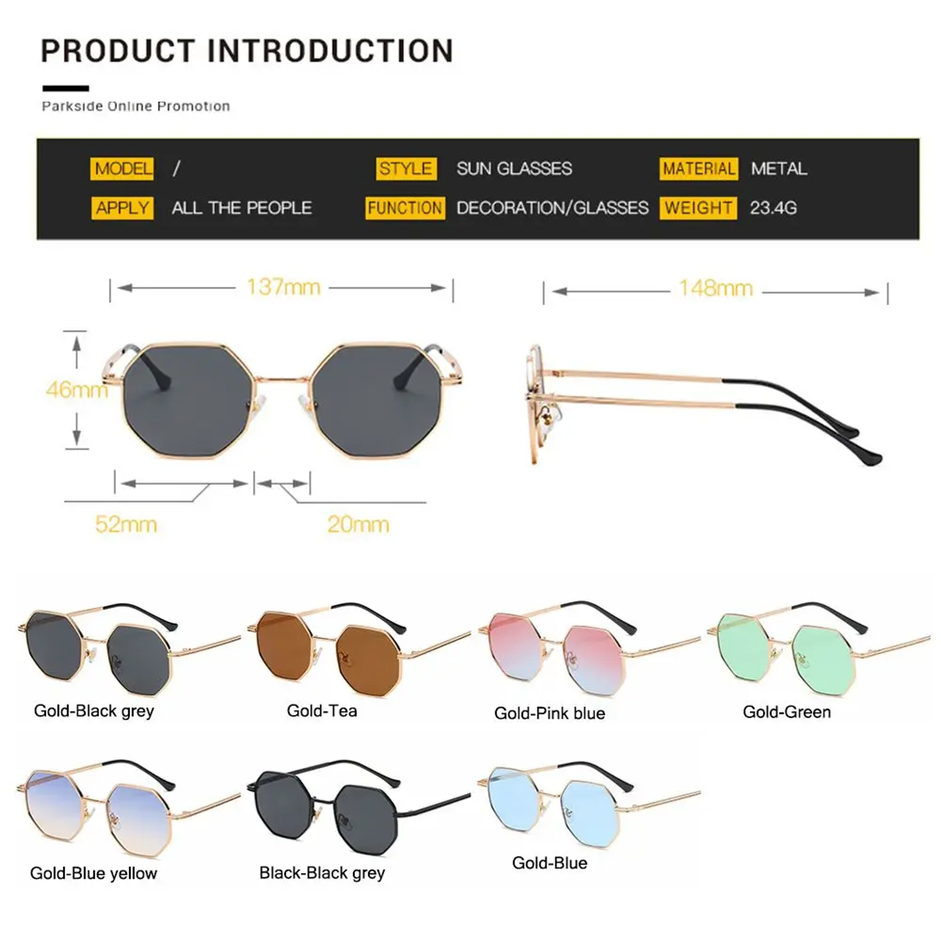 Square Sunglasses for Men/Women, UV Protection Fashion Shades, Polygon Metal Sunglasses – view 6
