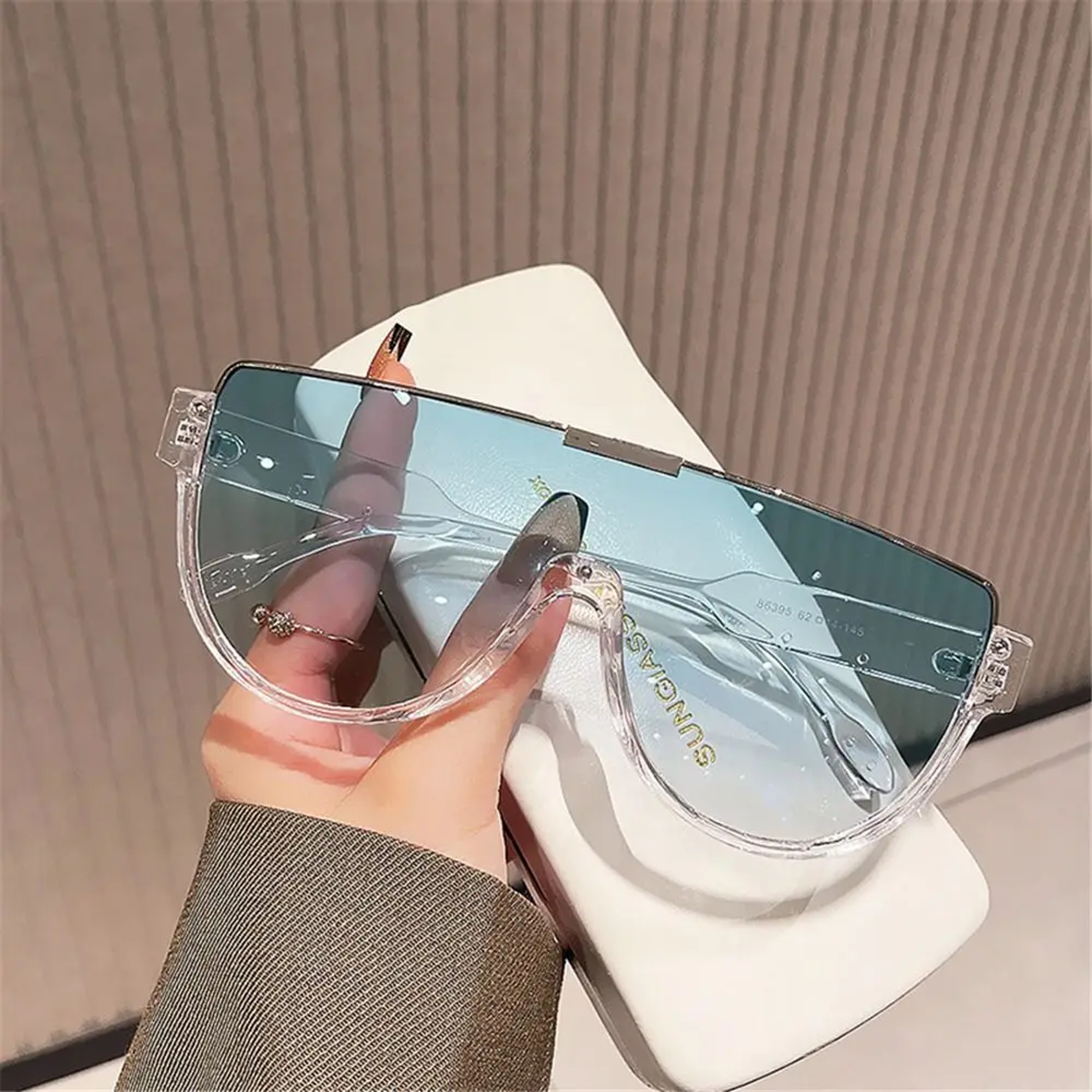 Oversized Designer Sunglasses, Women's Fashion Monoblock Semi-round Eyewear, Half Frame Sun Glasses for Women & Men – view 4