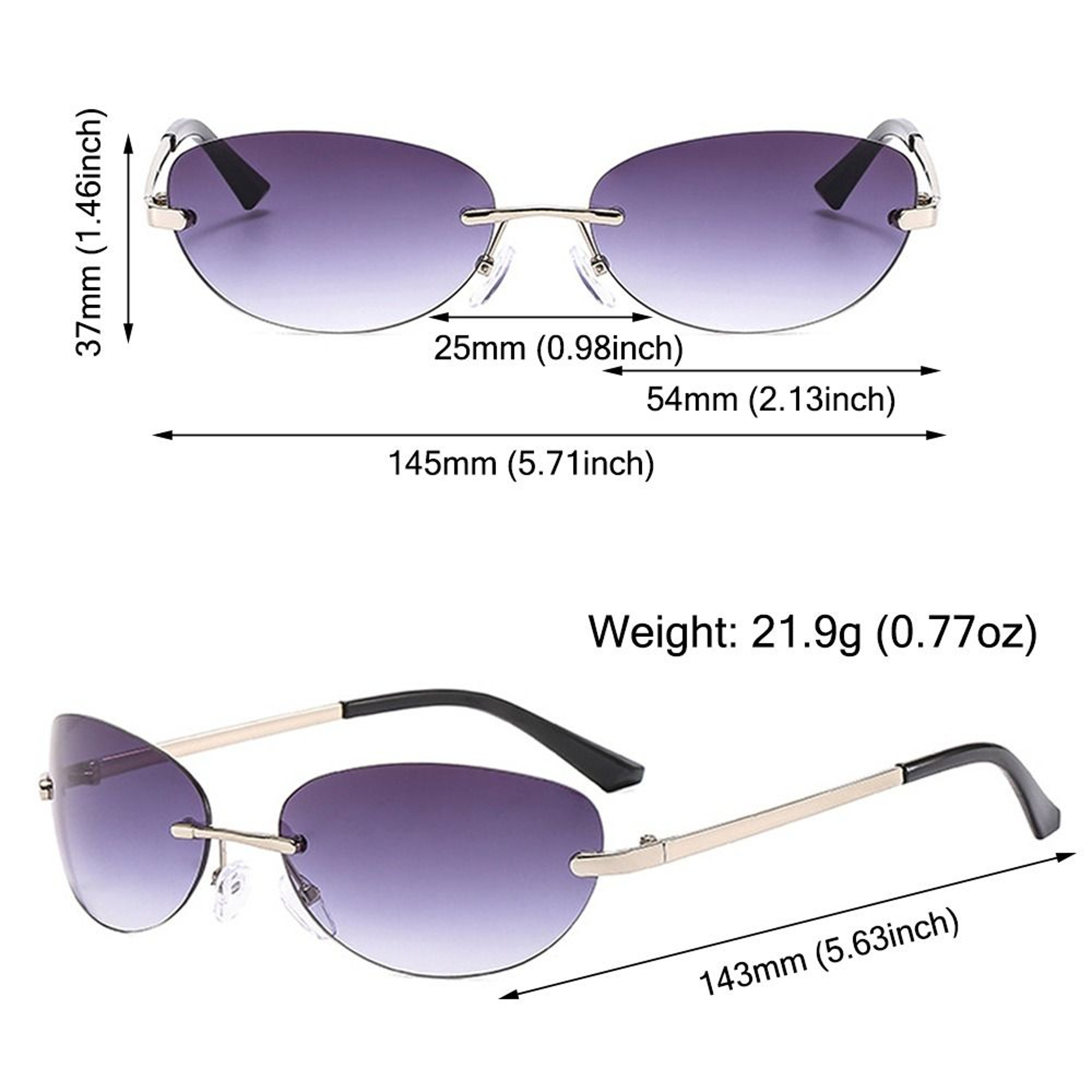 Gradient Wrap Around Sun Glasses Retro Oval Rimless Sunglasses Eyewear For Women  Men 5