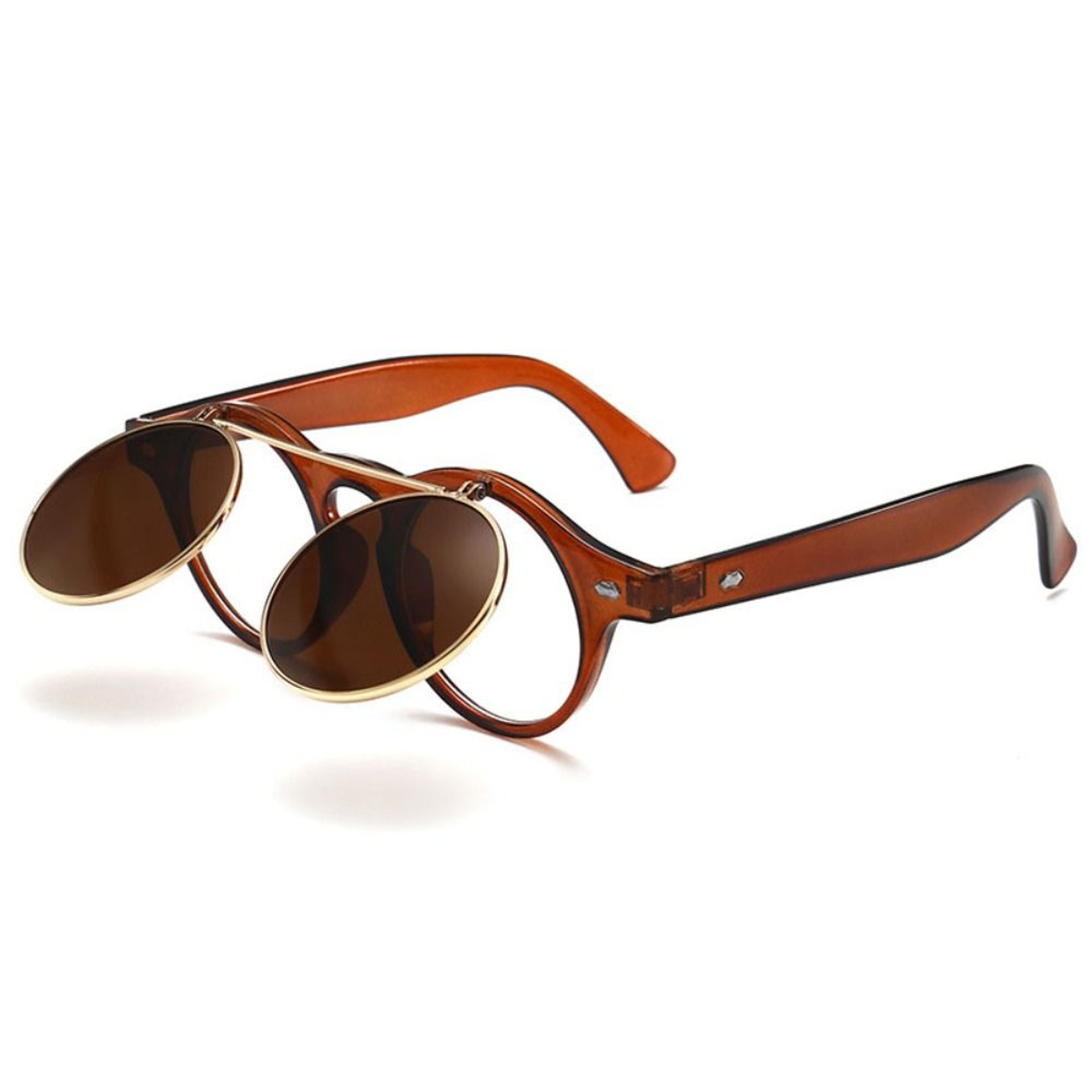 Sunglasses Punk Double Layer Driving Glasses Retro Round Frame Flip Cover 1