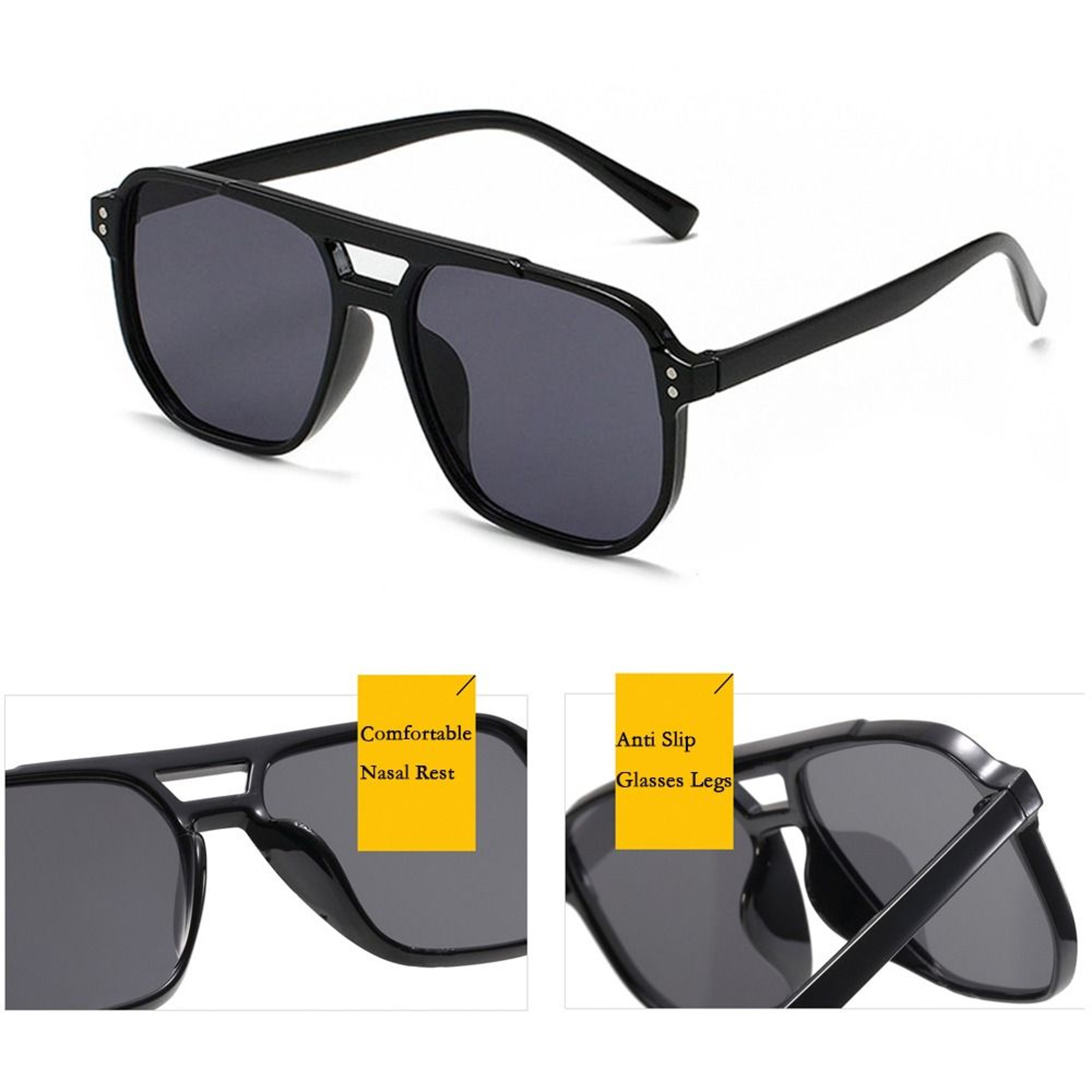 Retro Travel Cycling Sunglasses, New Punk Square Frame, Anti-UV Black Shades Glasses – view 5