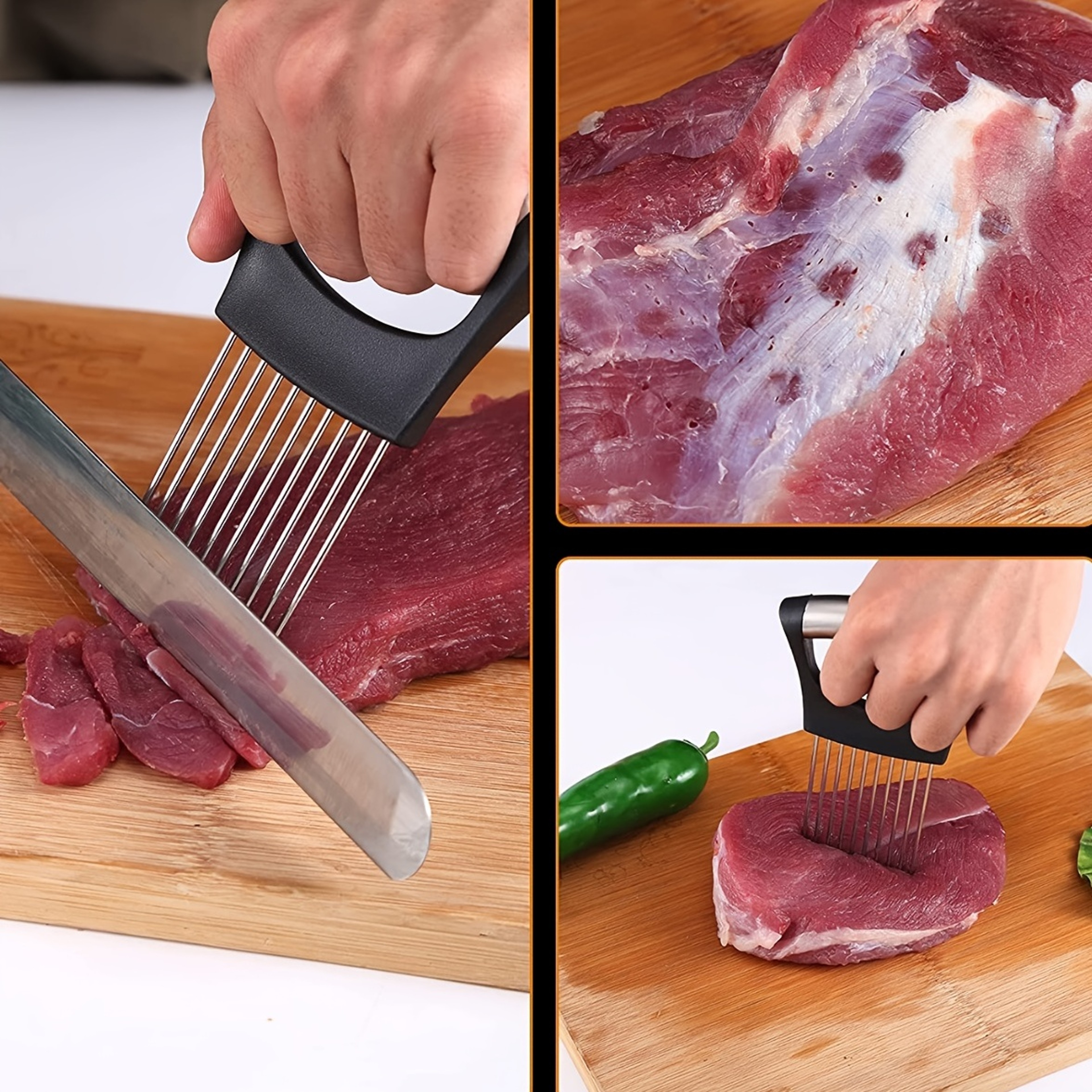 Full Grip Stainless Steel Onion Slicer Holder, Vegetable Potato Lemon Cutting Tool, Multipurpose Meat Tenderizer – view 3