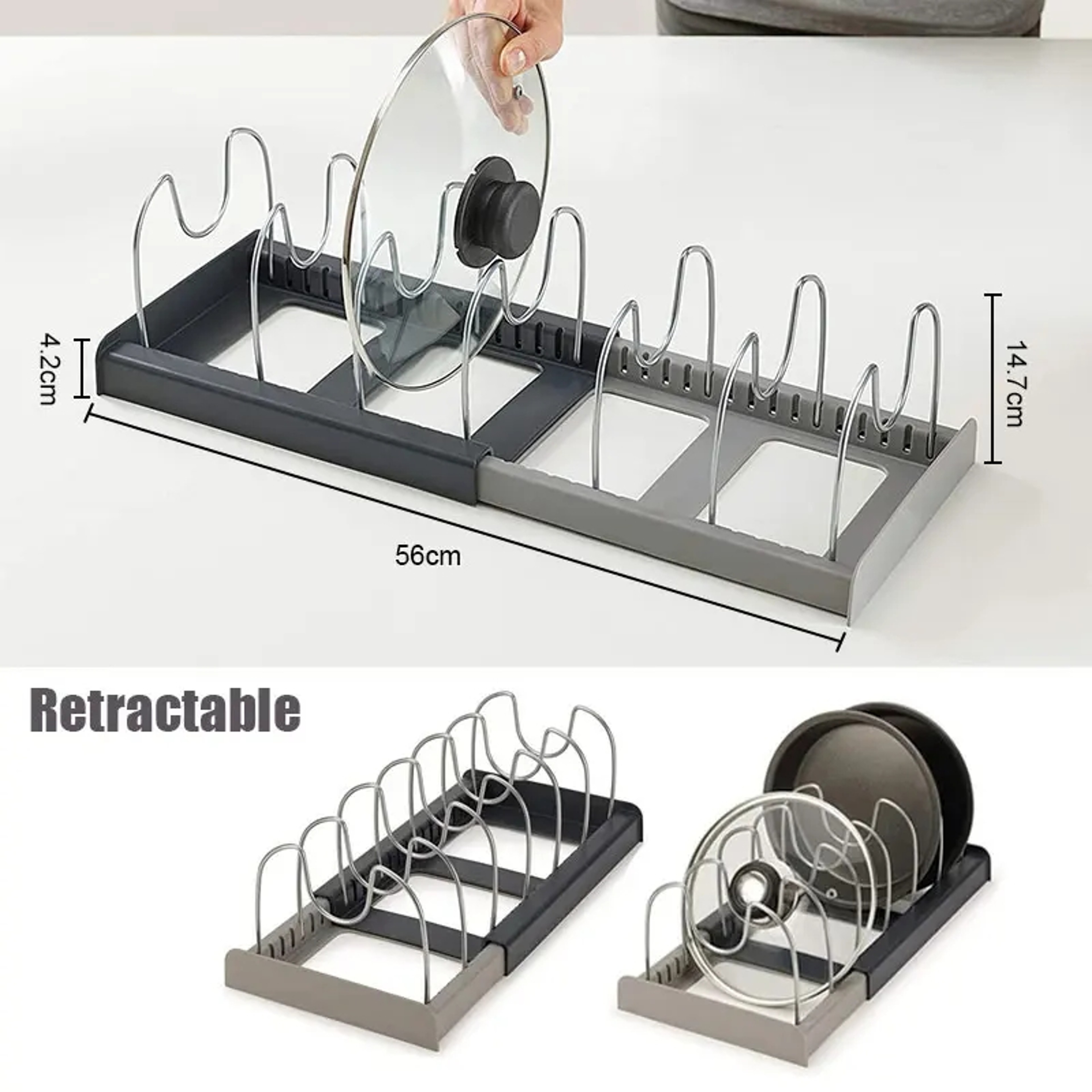 Kitchen Expandable Storage Rack Organizer, Stainless Steel Holder for Pans, Pots, Lids, Cutting Boards, Cookware – view 4