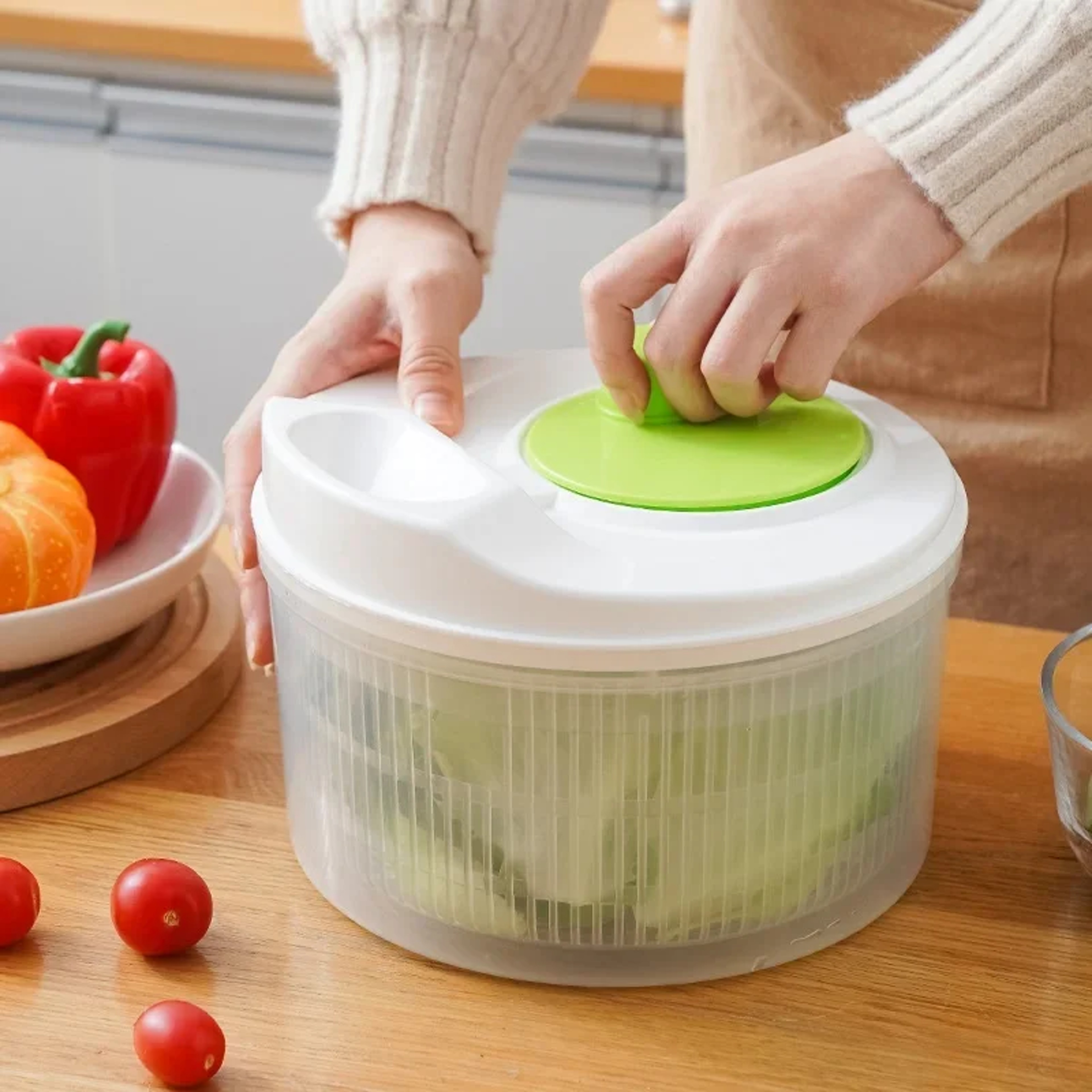 Multifunctional Lettuce Drain Basket Manual Vegetable Dehydrator Salad Spinner With Fruit Home Kitc 3
