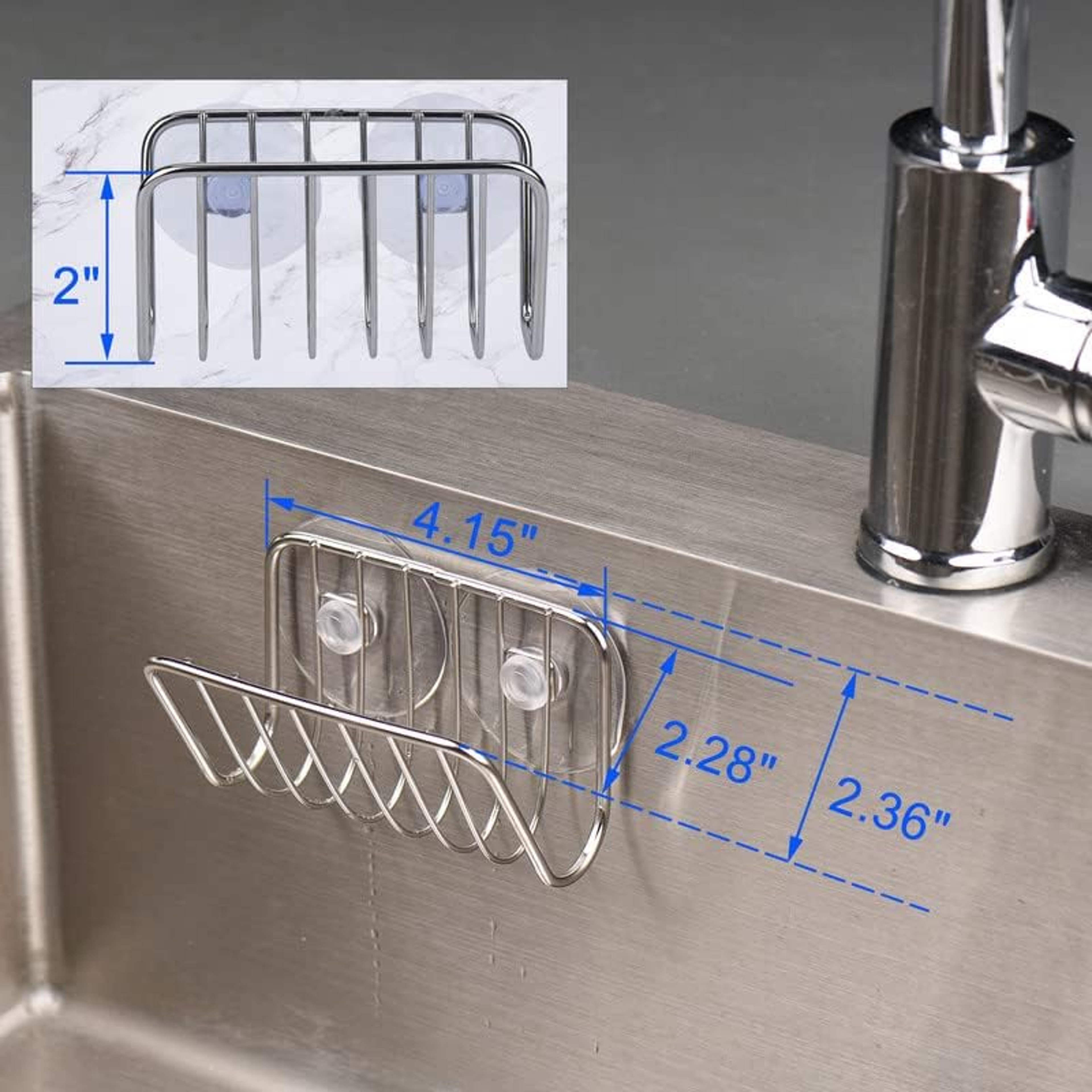 Wall Mounted Sink Kitchen Organizer, Stainless Steel Suction Cup Sponge Holder, Kitchen Supplies Caddy – view 6