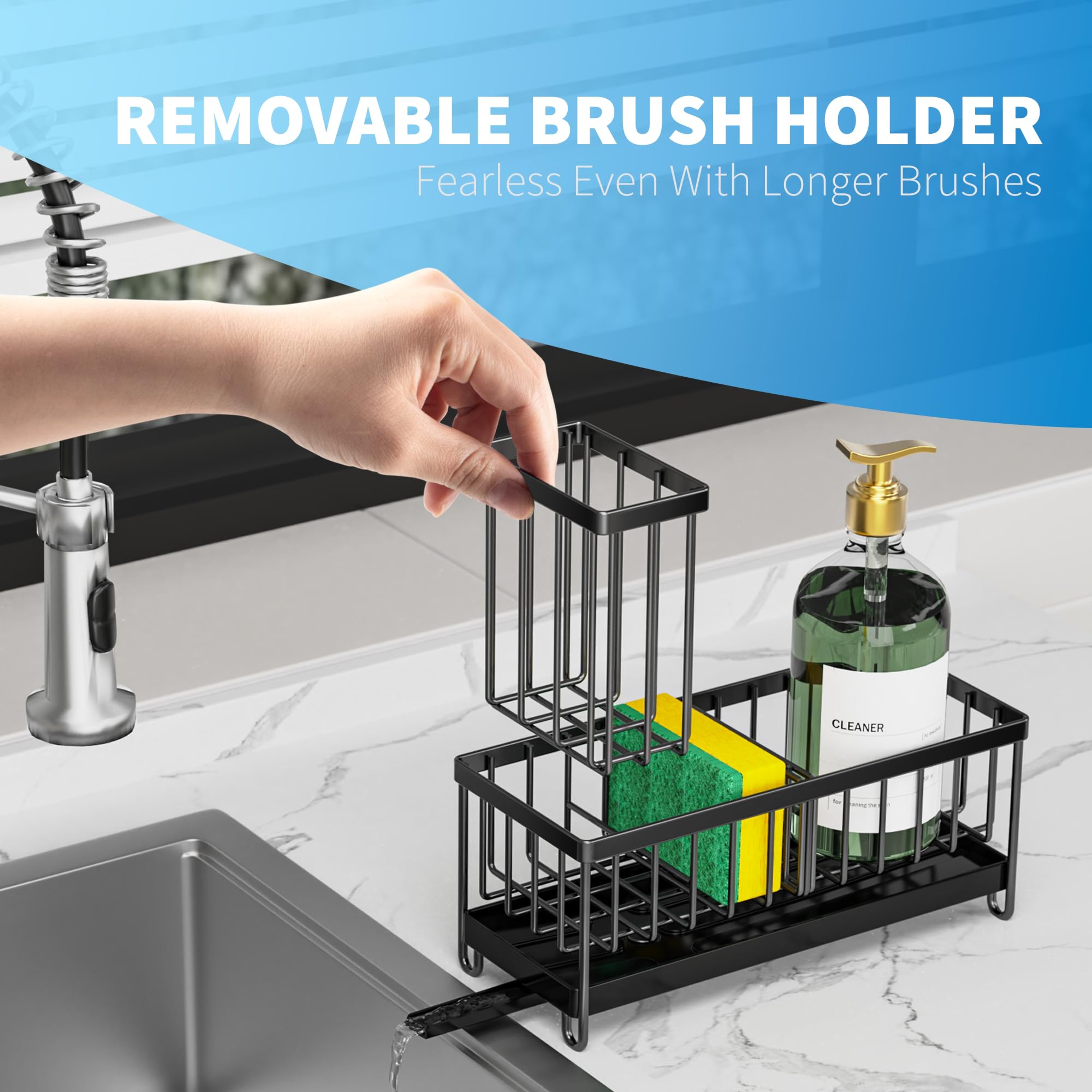 Must-Have Kitchen Accessories, Kitchen Sink Sponge Holder with High Brush Rack – view 4