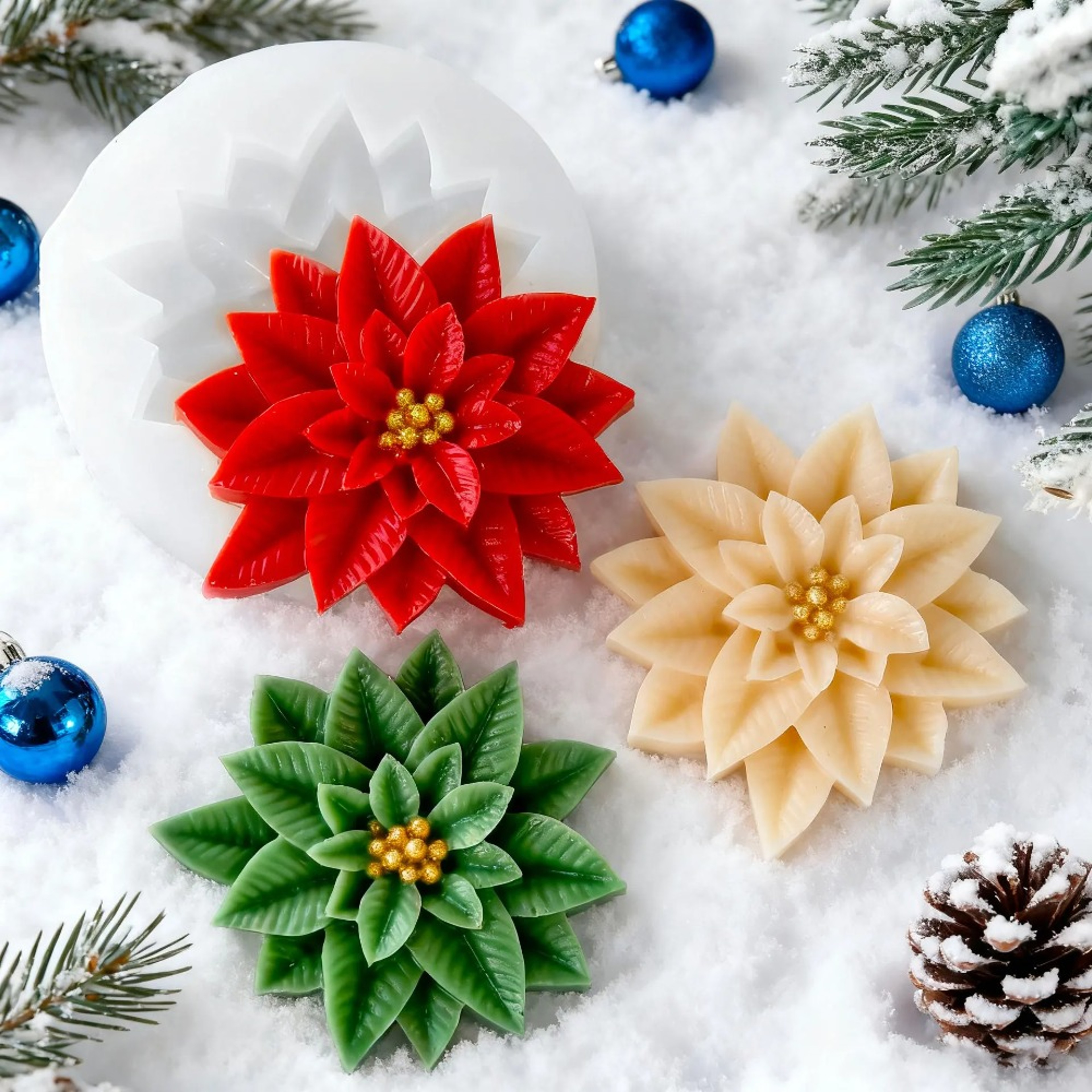 Holly Silicone Mold for Resin, Heat-Resistant DIY Christmas Gypsum Candle Mould Flower – view 4