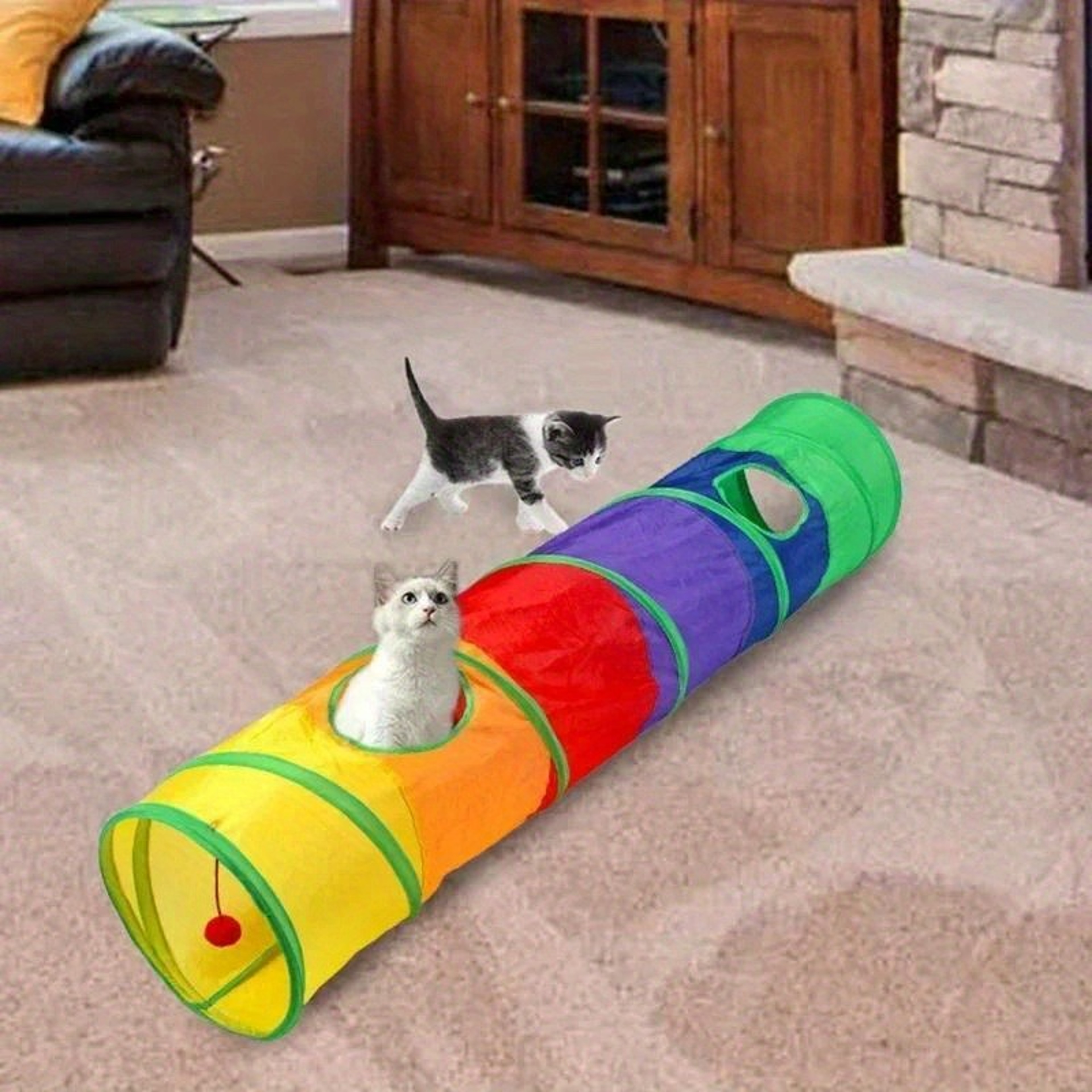 Pet Tunnel Interactive Play with Peek Holes for Cats, Collapsible Heavy Duty Steel Frame, Outdoor Indoor Use Tunnel – view 3