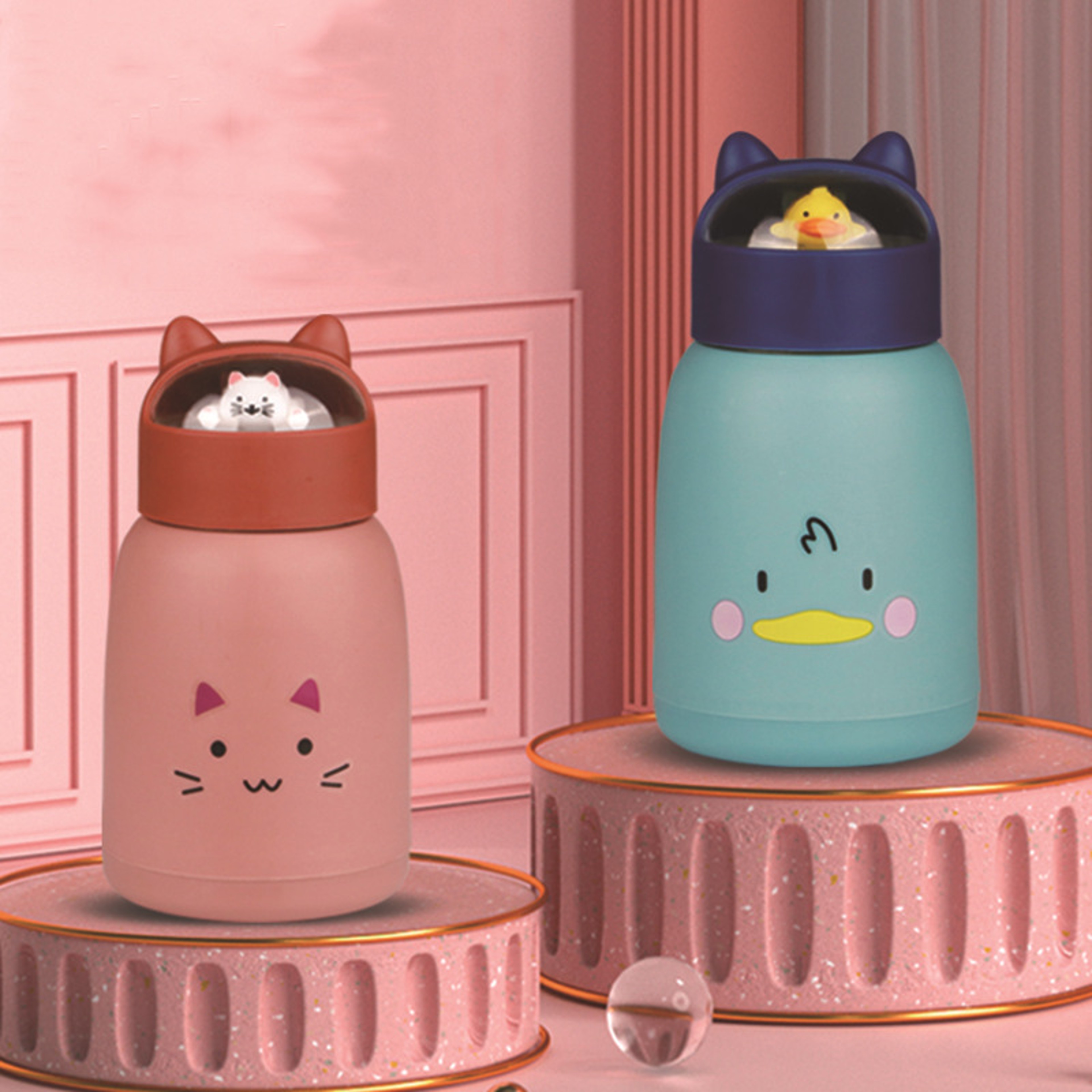 Leakproof Cartoon Animal Water Bottle, Cute Big Belly Design, Portable Student Gift Glass Cup – view 1