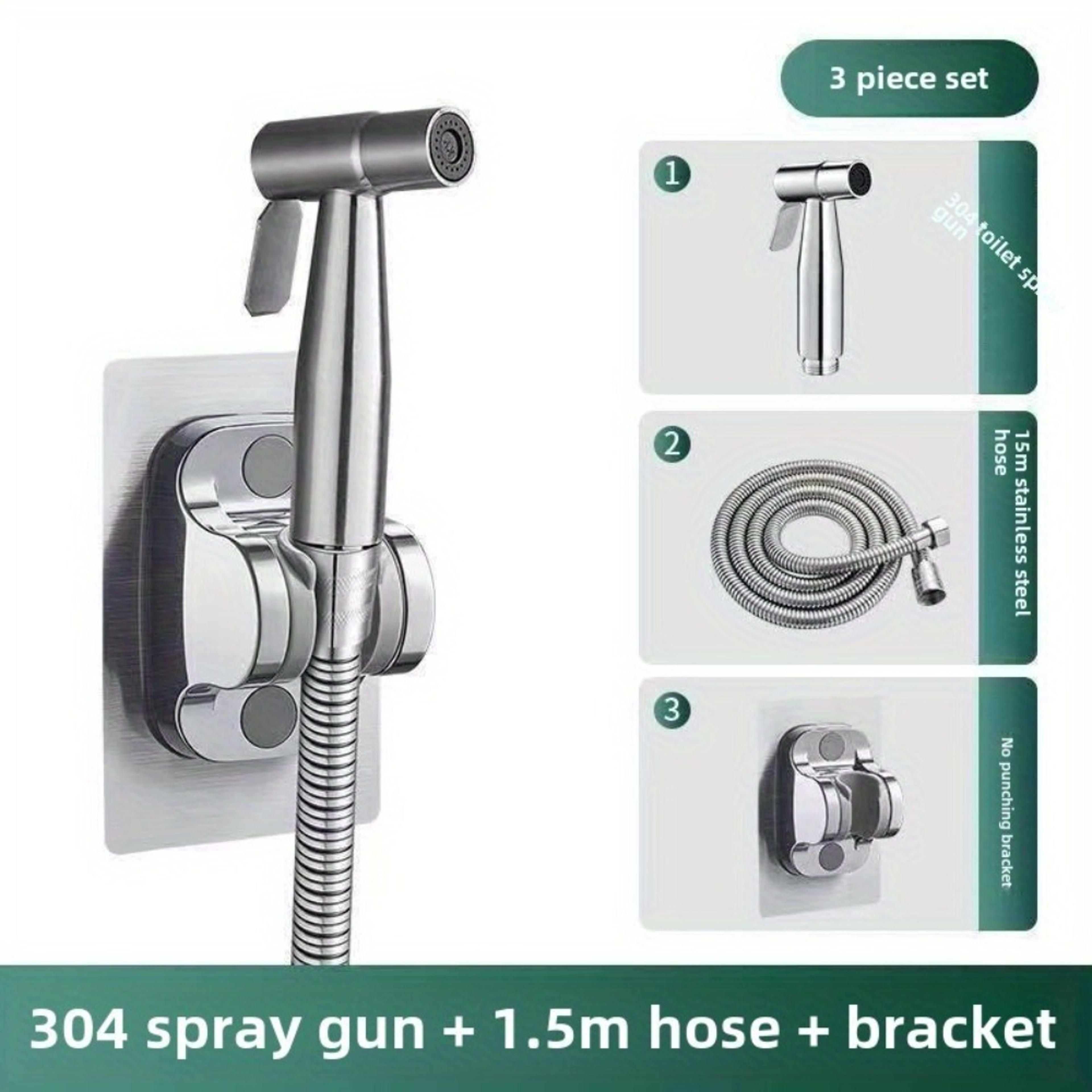 High Pressure Stainless Steel Handheld Bidet, Toilet Cleaning Sprayer Set for Anal Wash – view 7