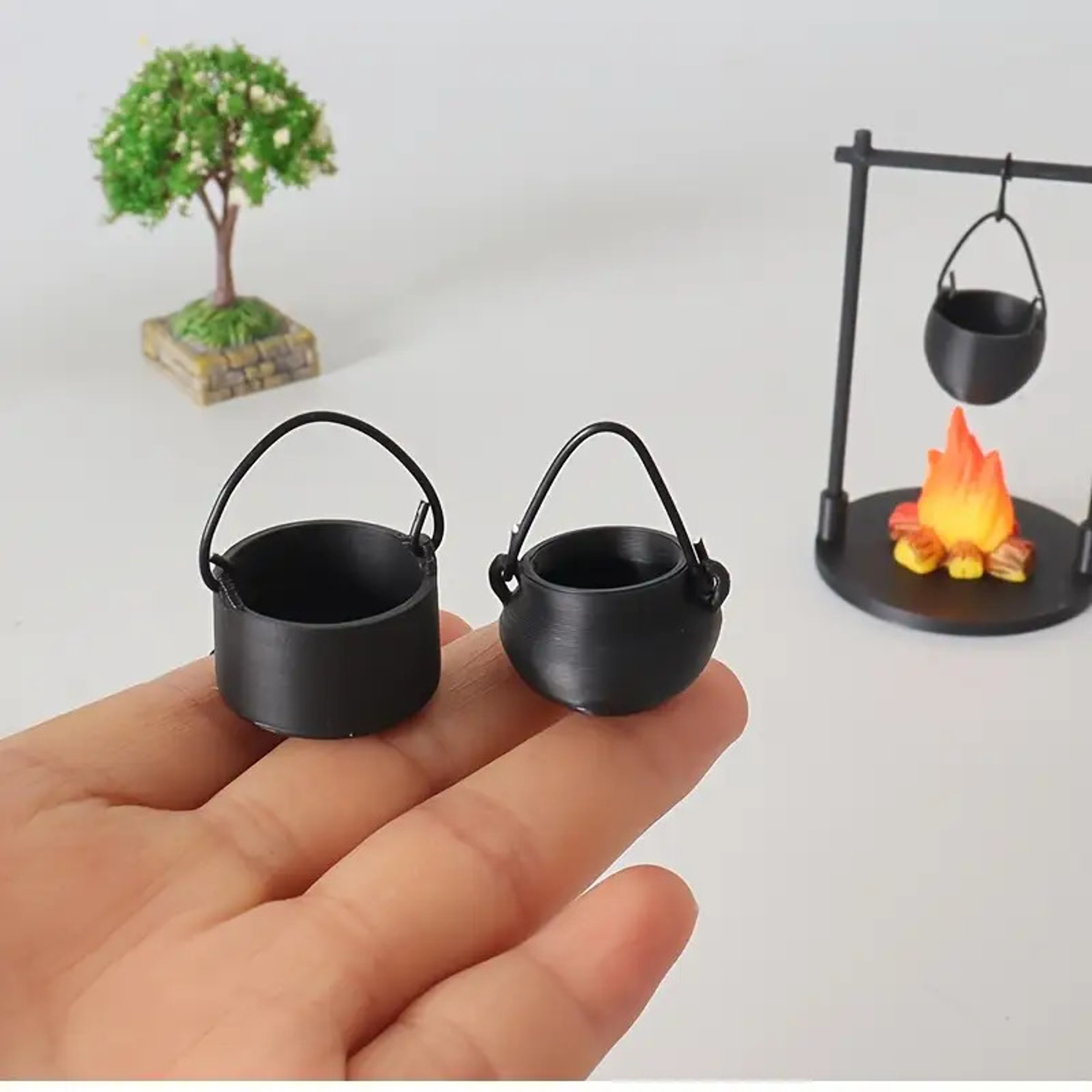 Mini Campfire and Teapot Statue Ornament for Home Decor, DIY Craft, Accessories, New Year Gifts, Desktop Photo Prop – view 3
