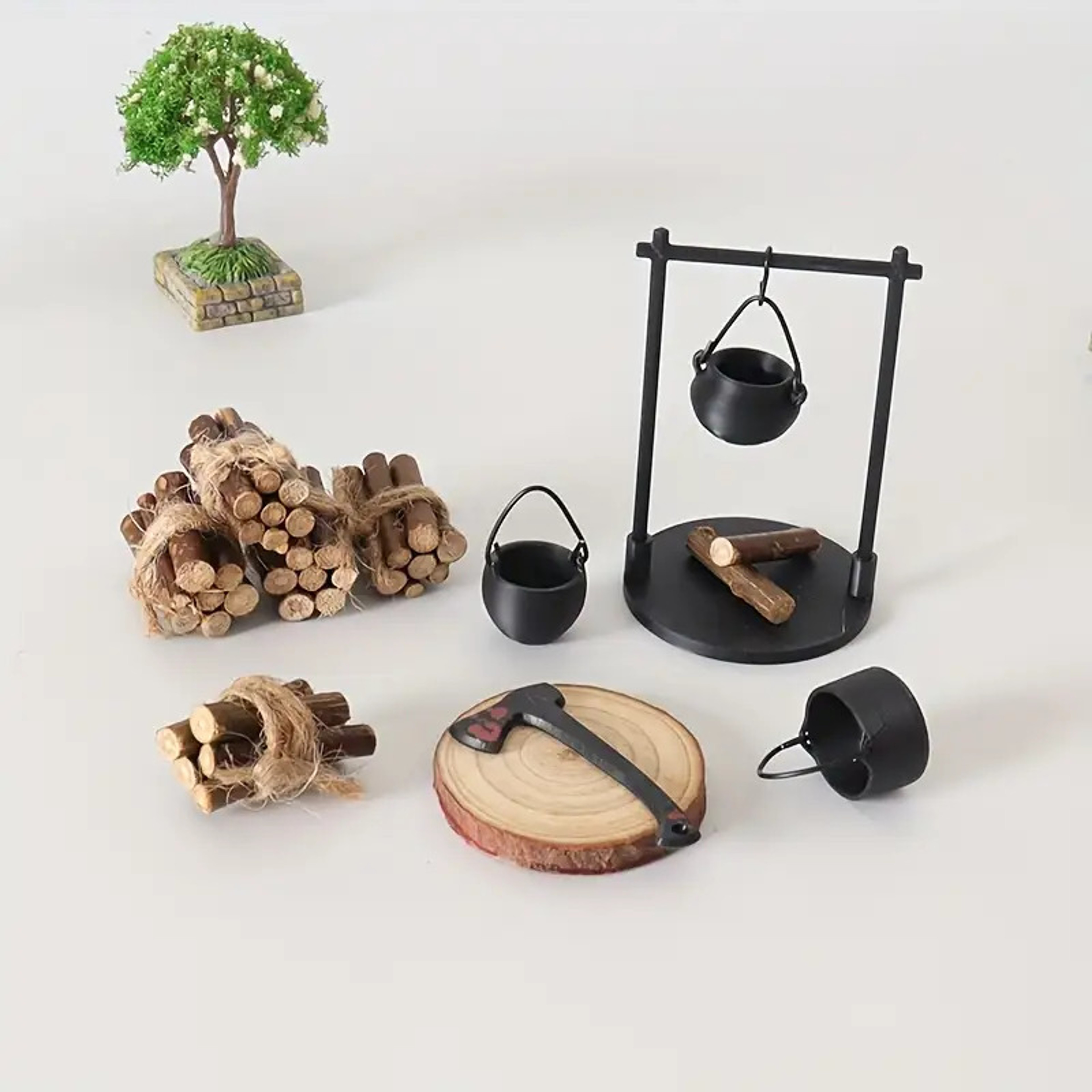 Mini Campfire and Teapot Statue Ornament for Home Decor, DIY Craft, Accessories, New Year Gifts, Desktop Photo Prop – view 5