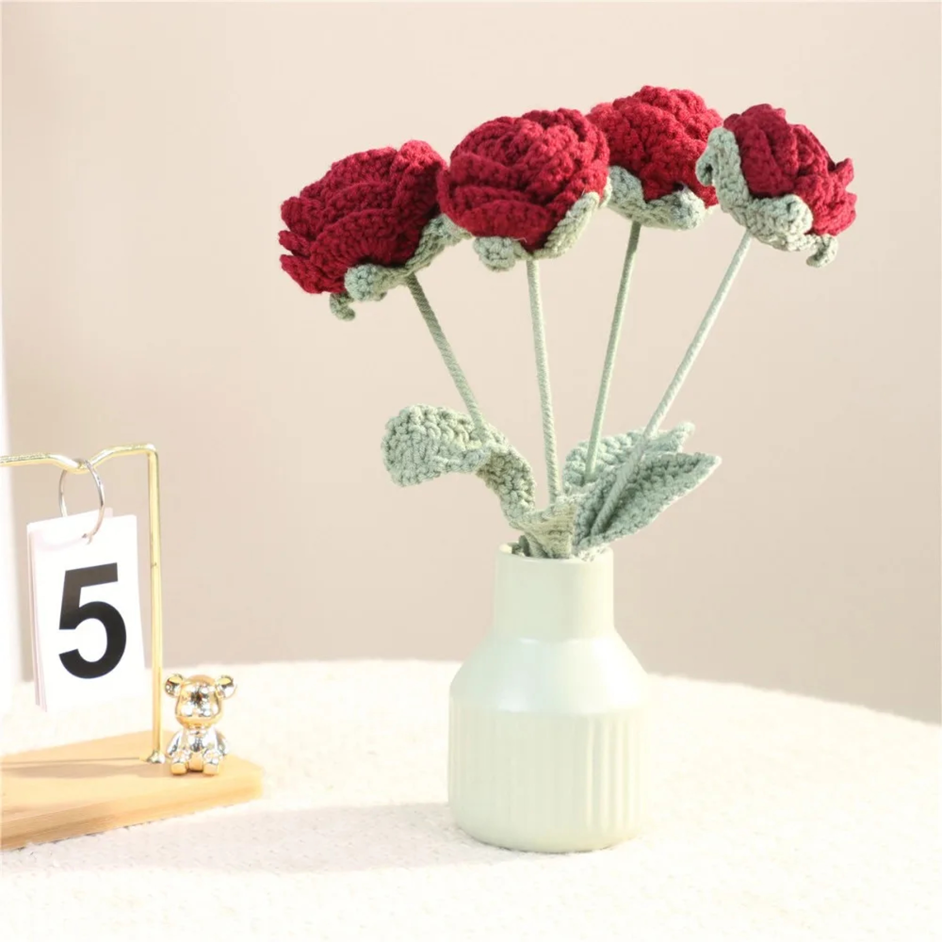 Faux Flower Arrangement, Handmade Knitted Rose Bouquet, Wedding Party Decorations – view 3