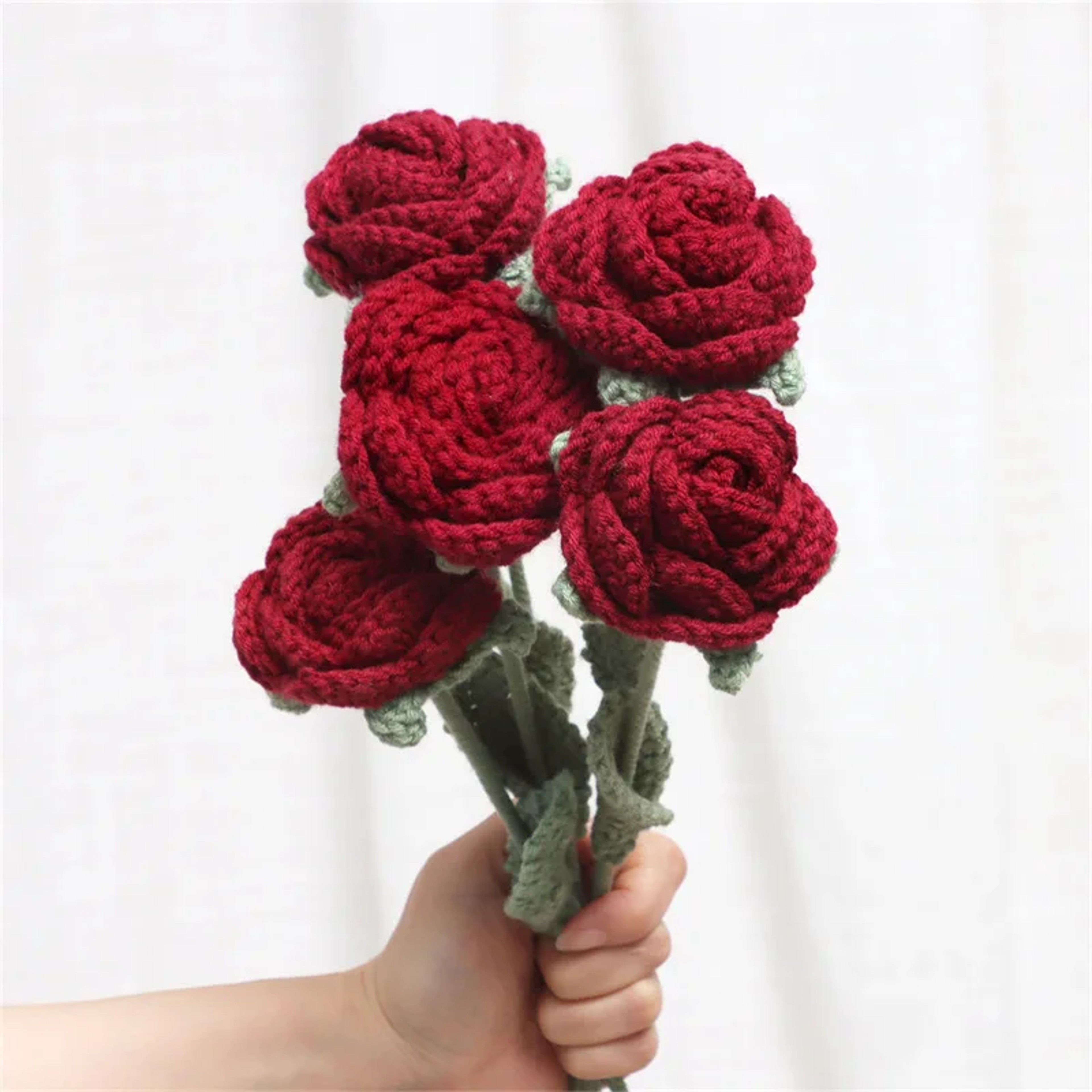 Faux Flower Arrangement, Handmade Knitted Rose Bouquet, Wedding Party Decorations – view 7