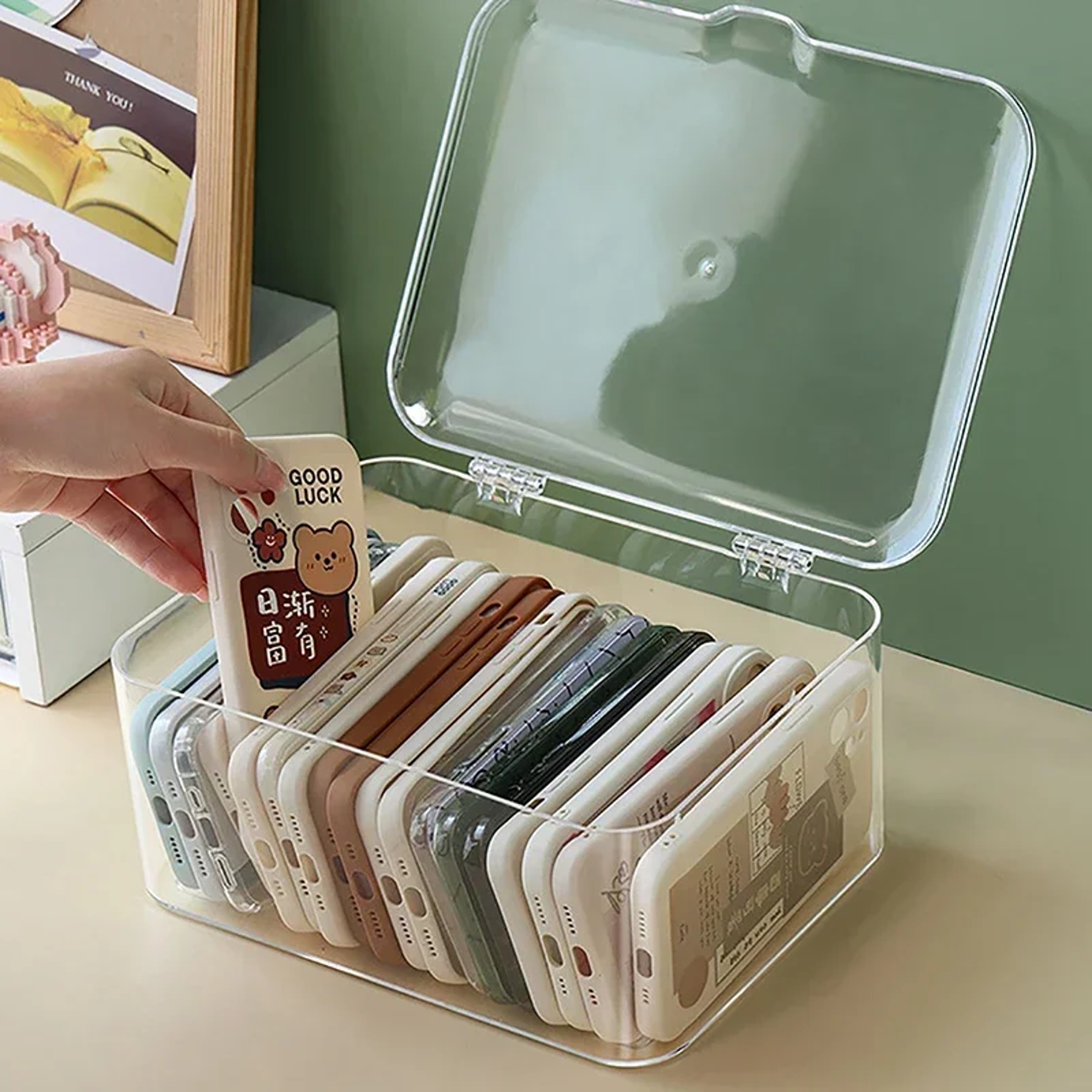 Phone Case Holder Hot Acrylic Sundries Storage Basket Ins Transparent Organizer Box For Desktop Wit 4