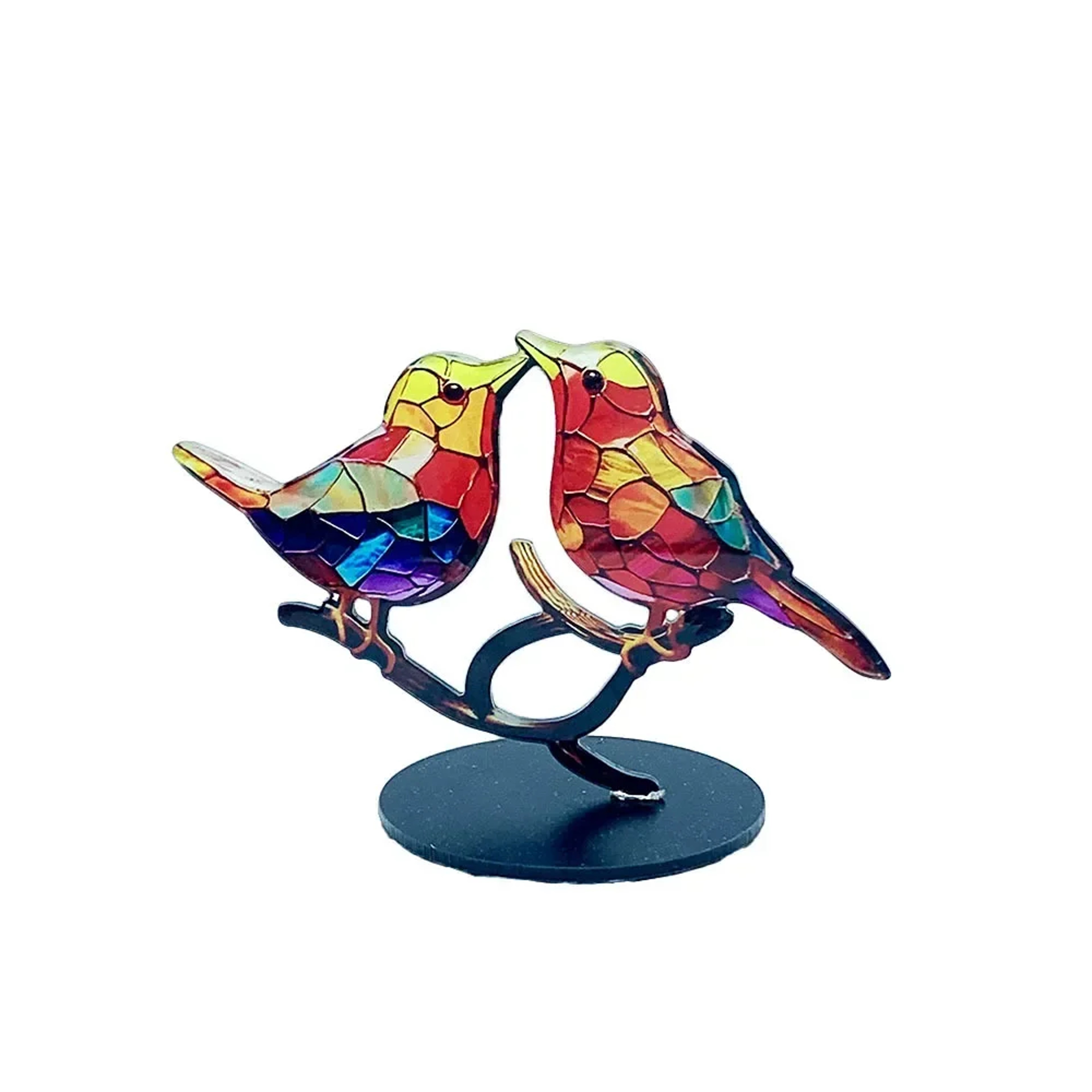 Multicolor Craft Statue Ornaments Desktop Stained Acrylic Birds Branch Decoration 7