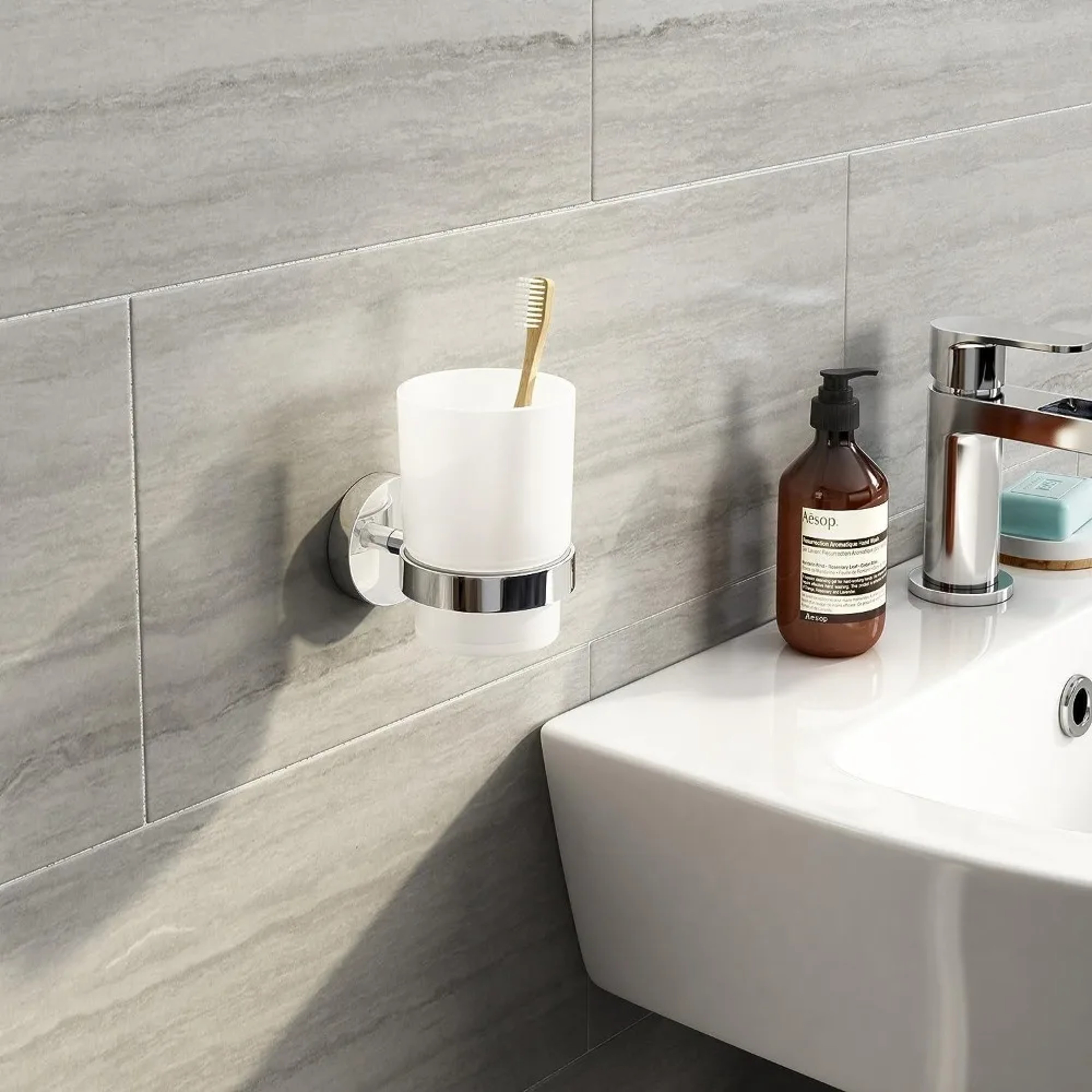 Wall-Mounted Bathroom Toothbrush Cup Storage Organizer, Rust-Proof Sturdy Holder for Bathroom Use – view 3