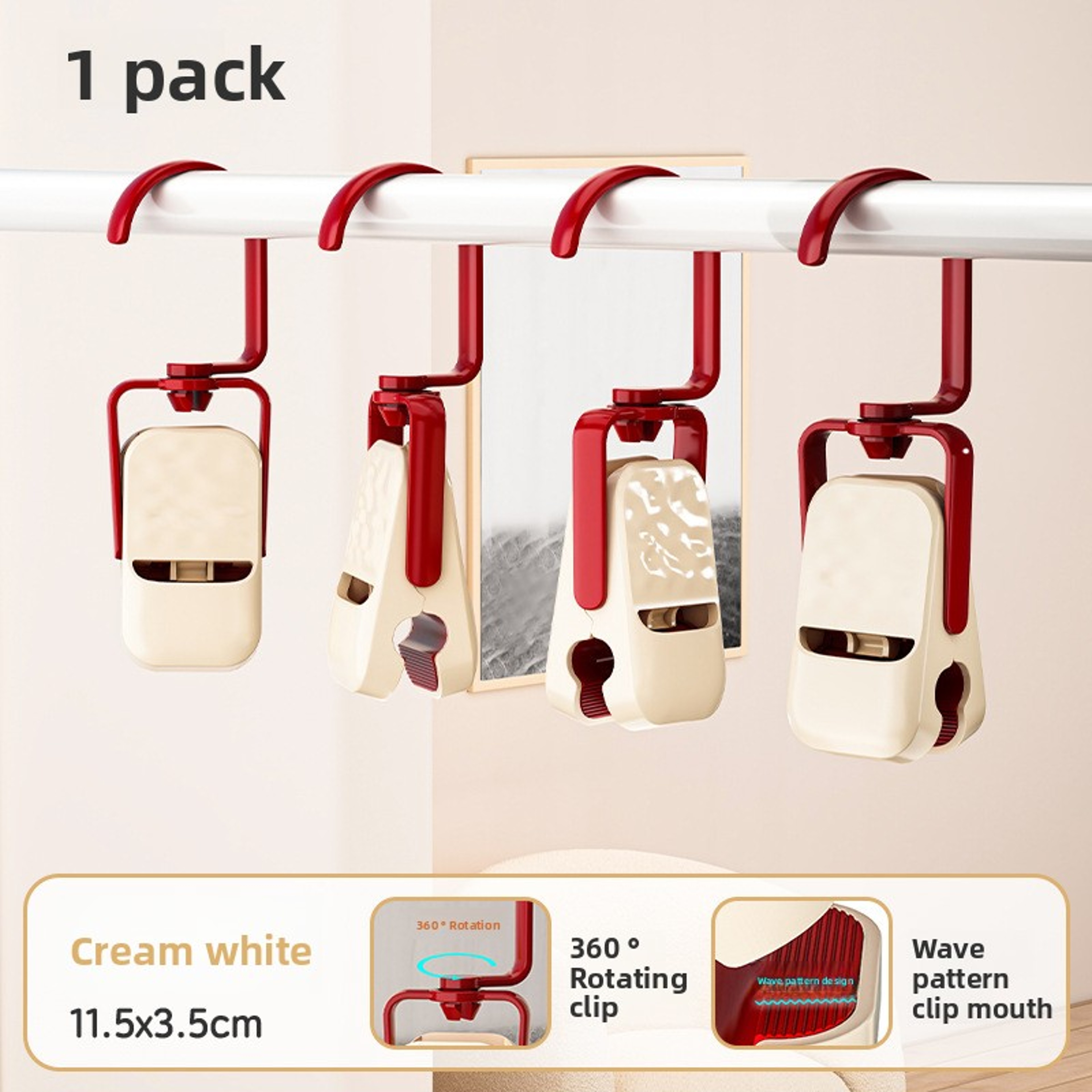 Dopamine Household Wardrobe Storage, Multi Portable Sock Drying Clips, Seamless Hook – view 7