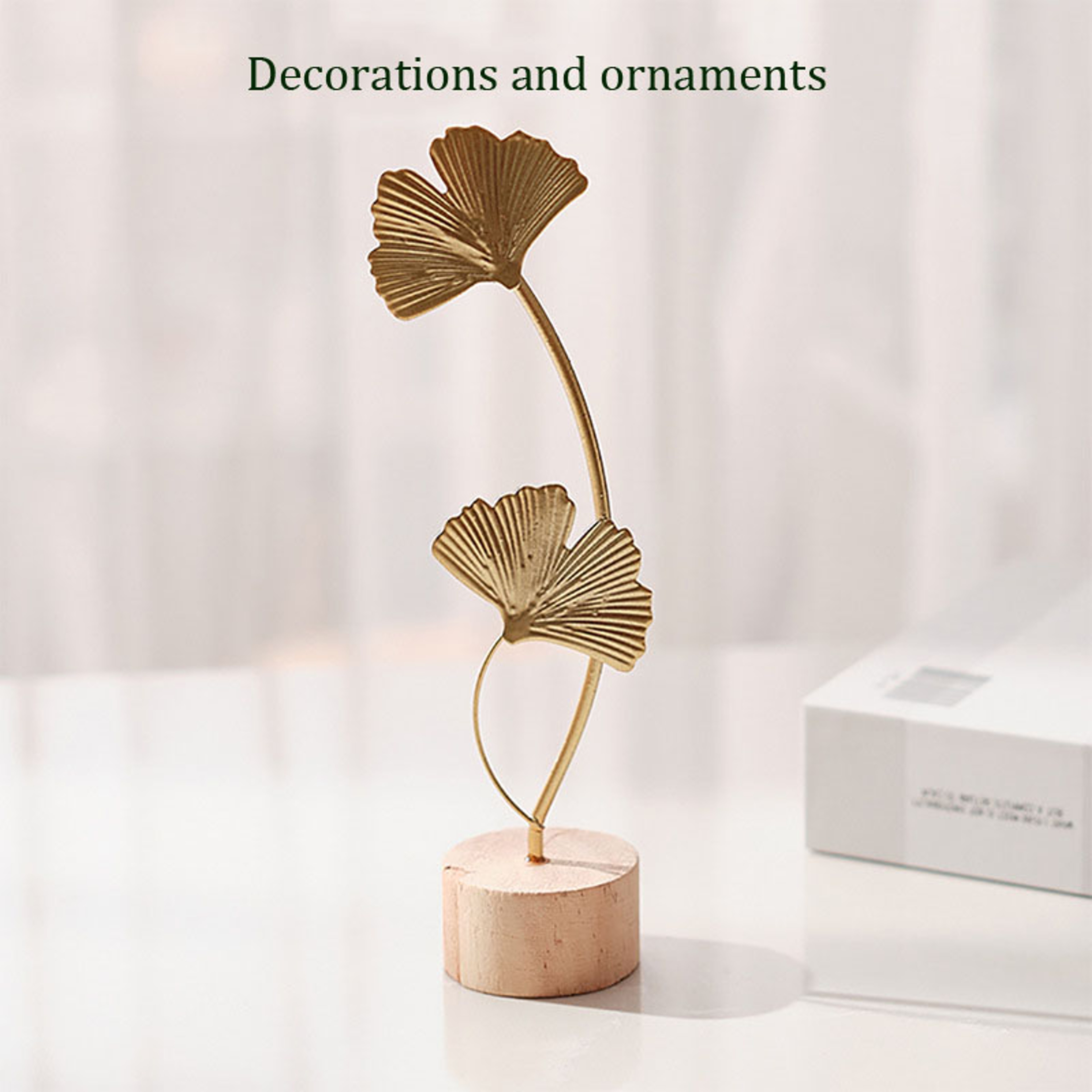Golden Ginkgo Leaf Metal Sculptures, Manual Desktop Figurines, Home Decor Statues and Photo Props – view 4