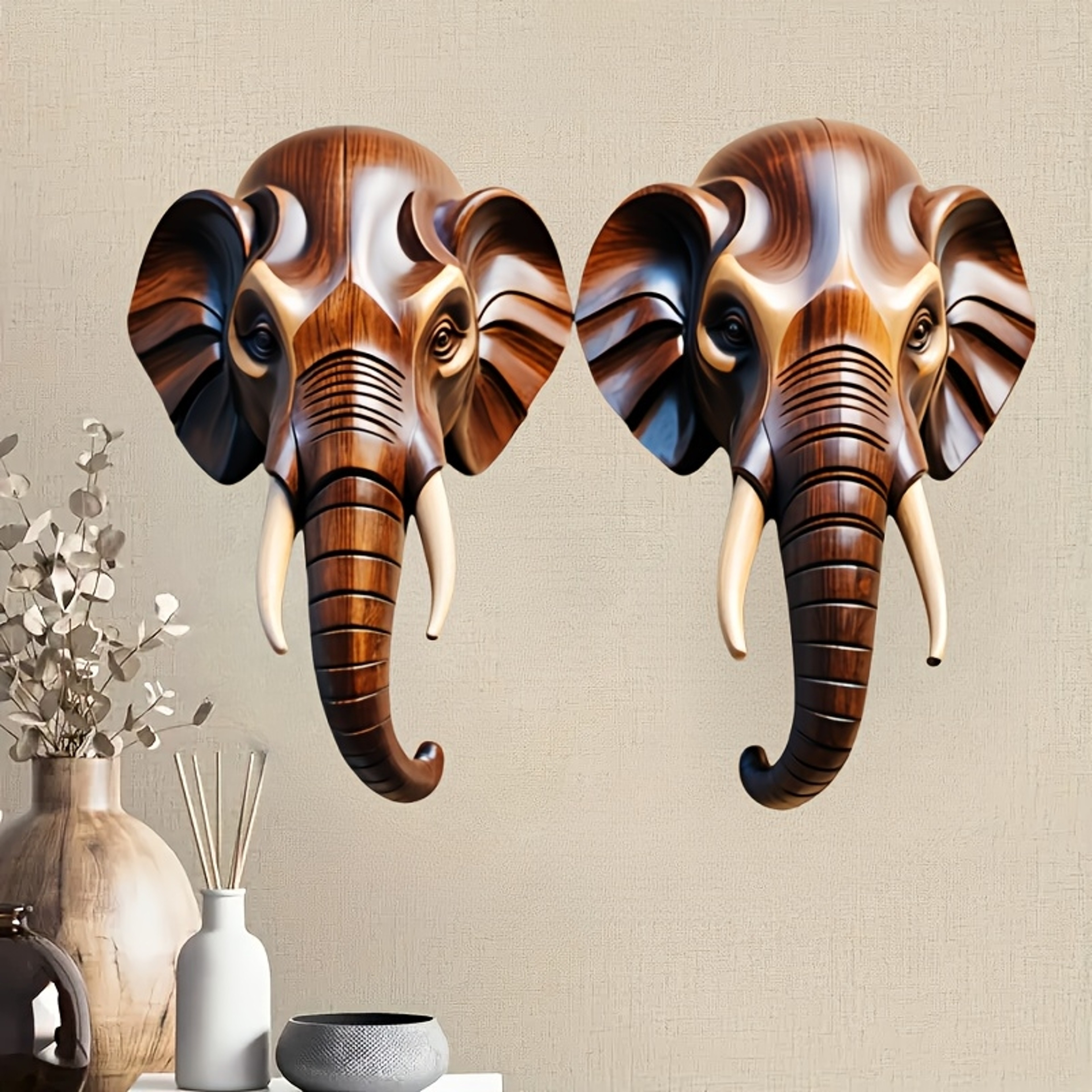 Large-Scale Wooden Elephant Head Art, Retro Festival Wall Hanging, Flat Home Decoration – view 7