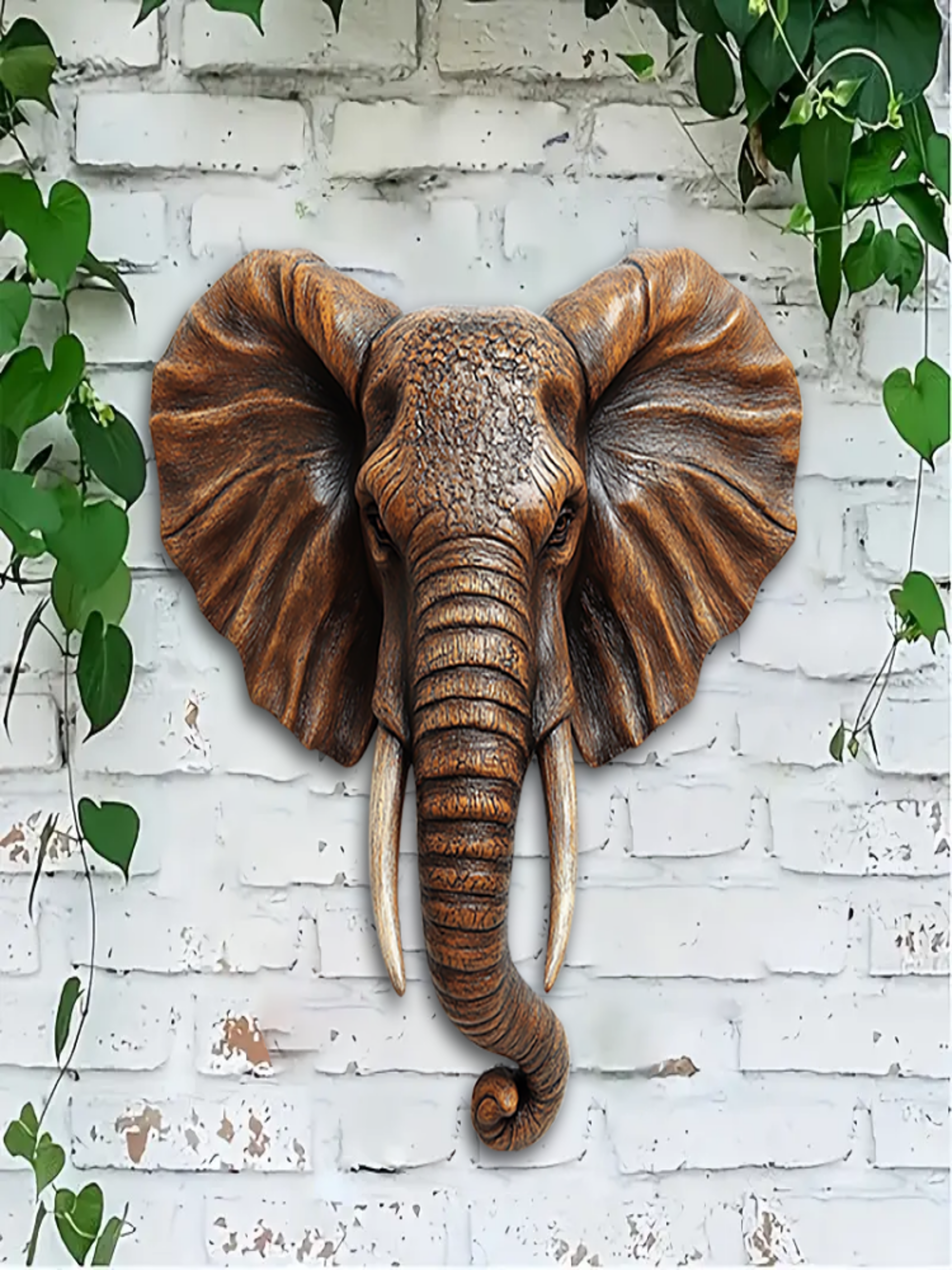 Large-Scale Wooden Elephant Head Art, Retro Festival Wall Hanging, Flat Home Decoration – view 9