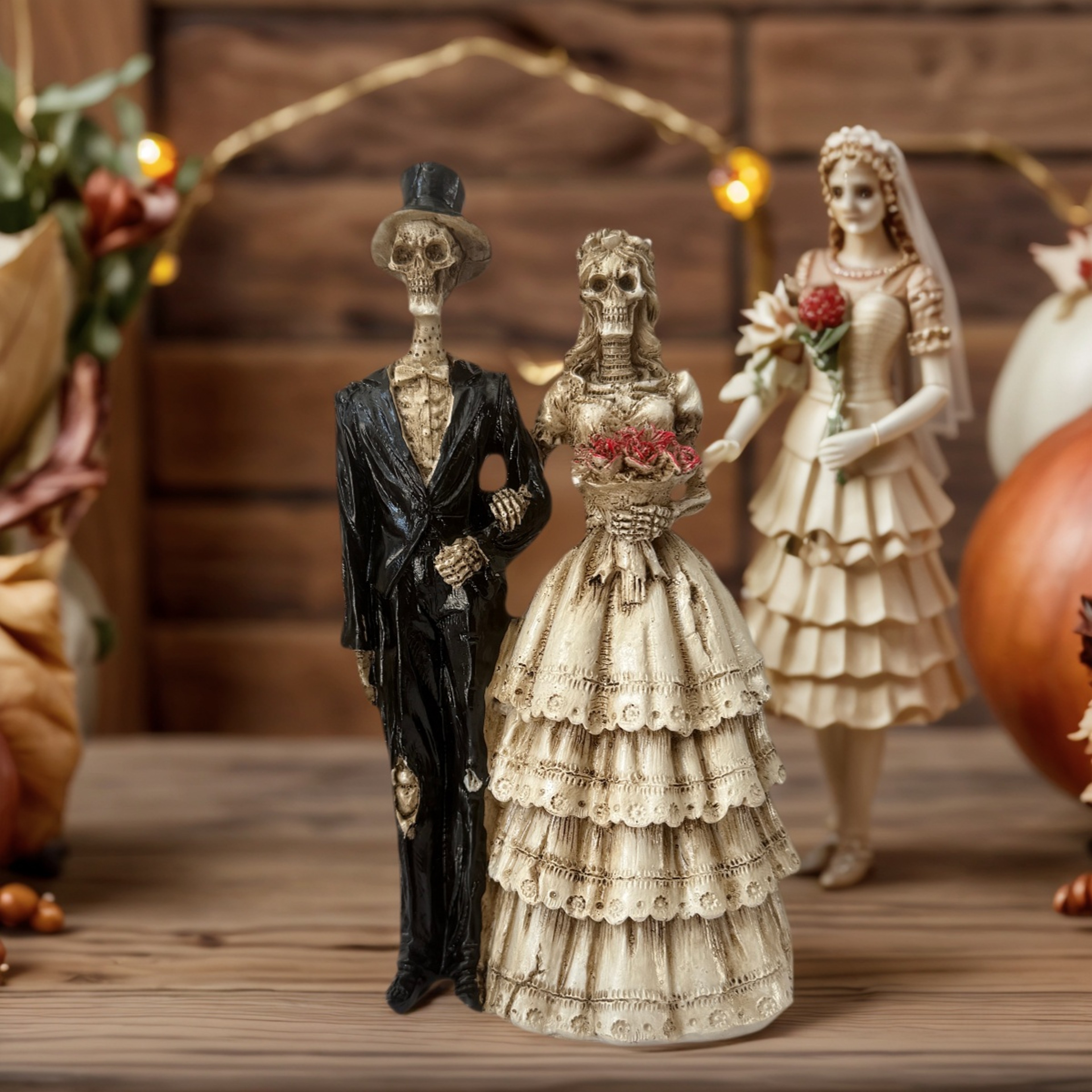 Spooky Couple Skeleton Statue, Vintage Wedding Dress, Romantic Party Desktop Decoration – view 5