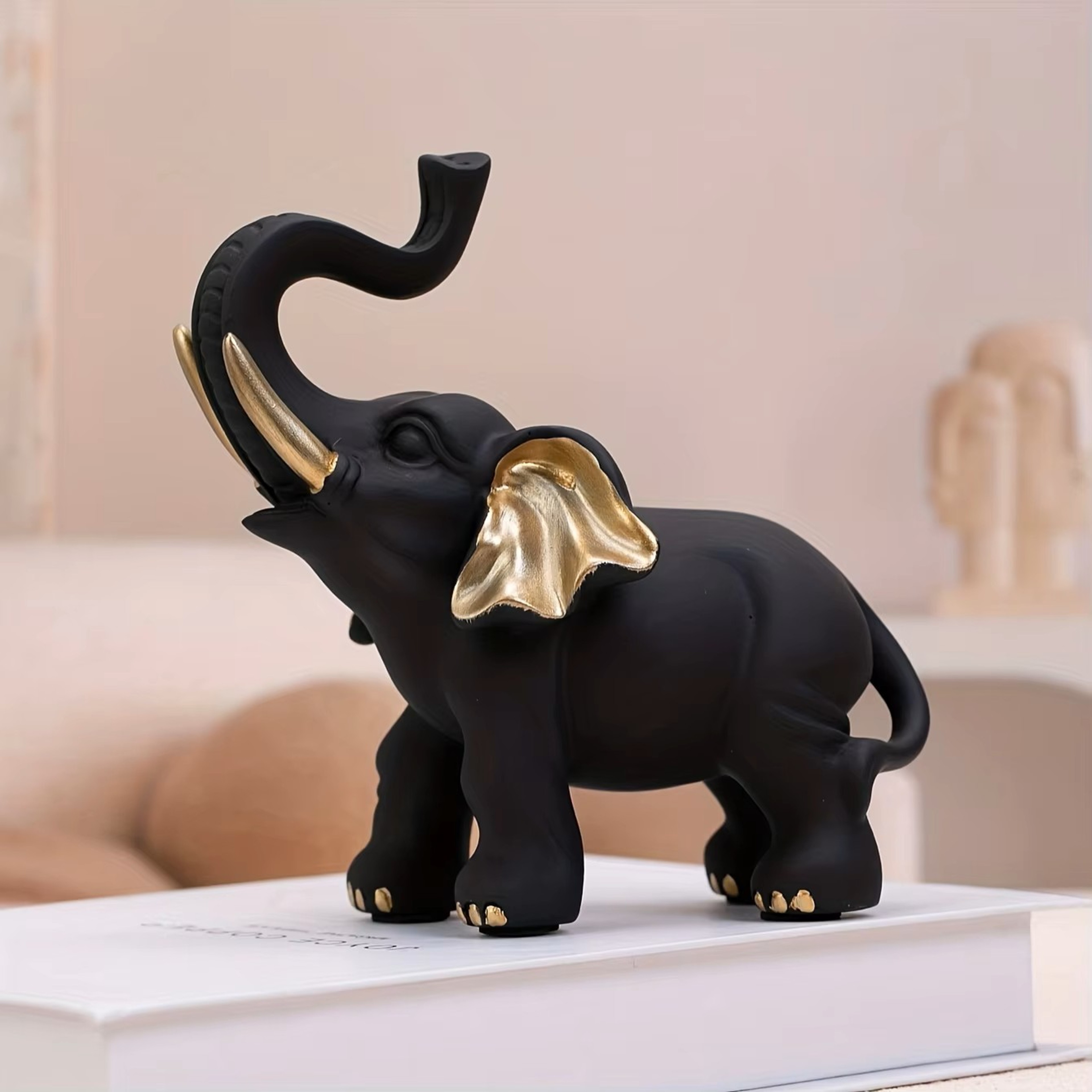 Living Room Desktop Decoration, Black Gold Lucky Elephant Statue Ornament, Home Soft Display – view 2