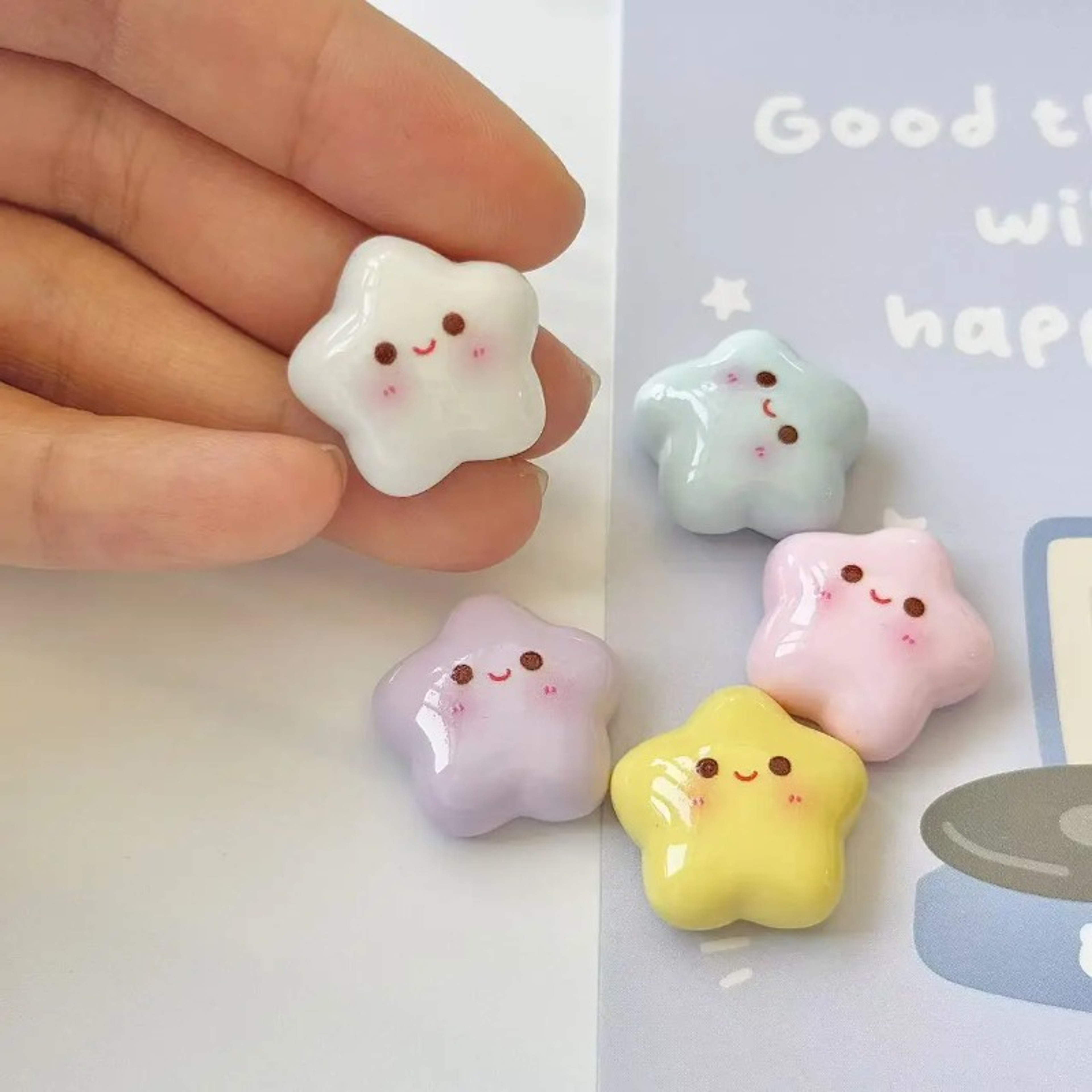 Durable Star-Shaped Magnetic Fridge Magnets, Pastel Colors with Smiling Faces, Ideal for Home Decoration – view 5