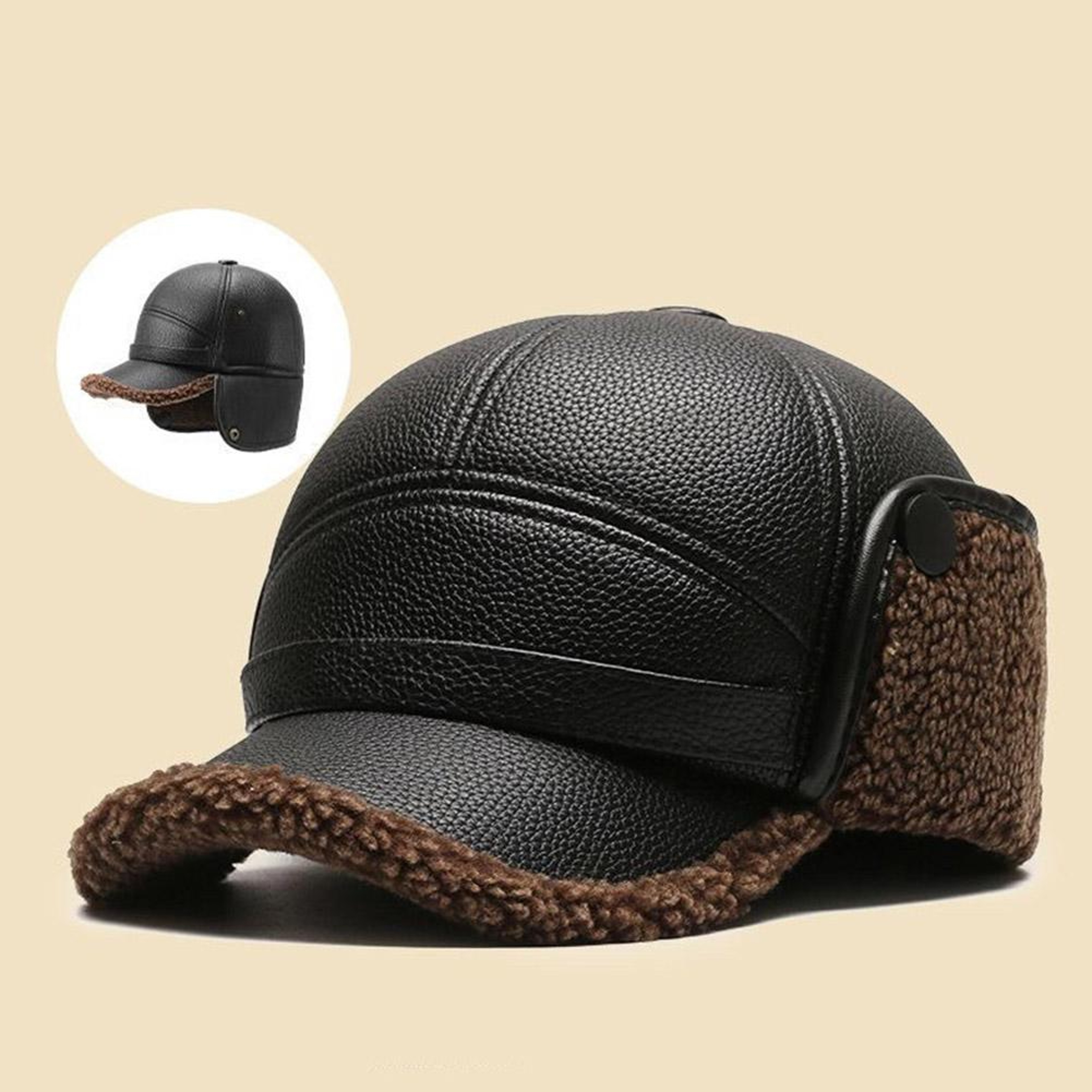 Men's Outdoor Faux Fur Bomber Hat, Winter Warm Ear Protect Cap, Gift for Dad Grandpa – view 5
