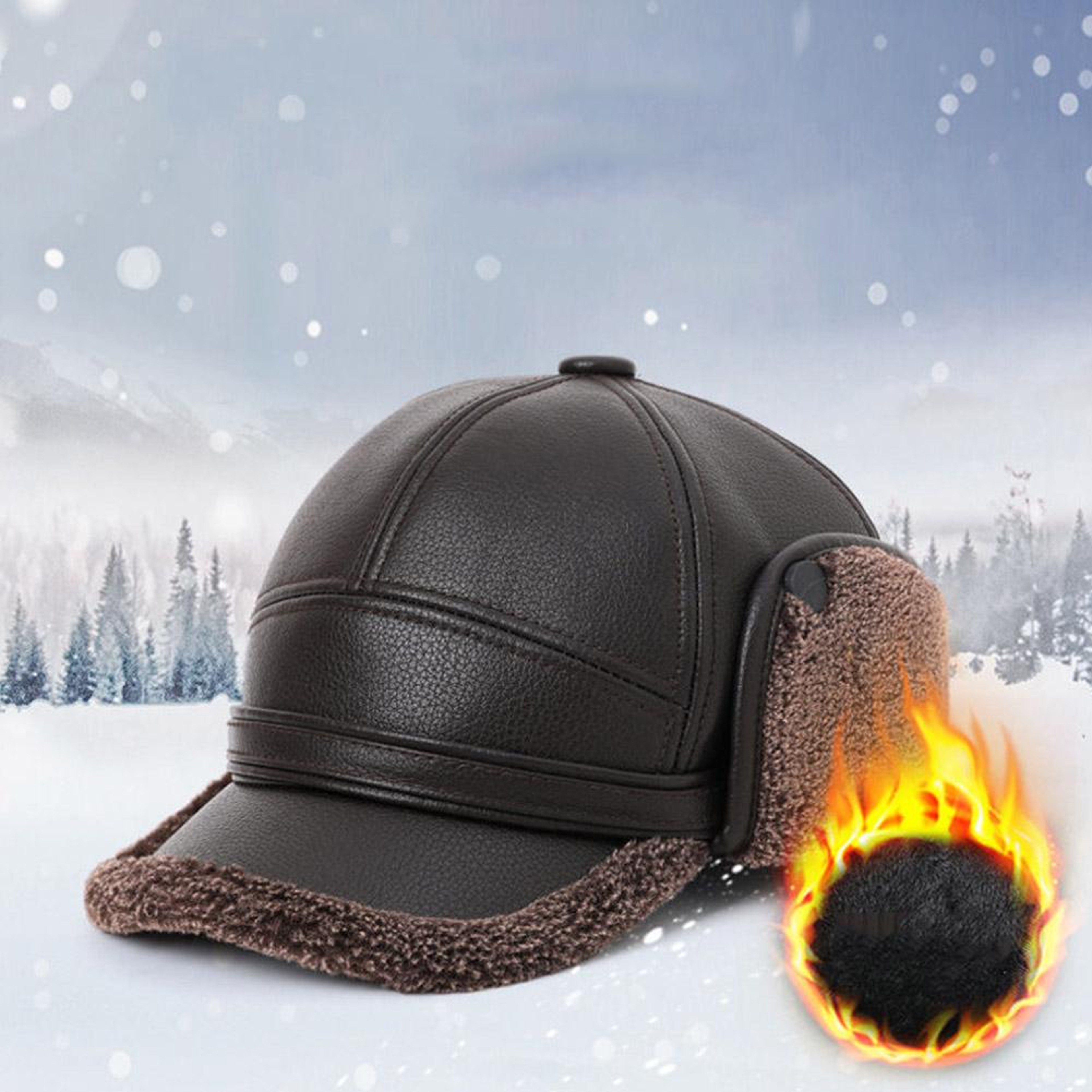 Men's Outdoor Faux Fur Bomber Hat, Winter Warm Ear Protect Cap, Gift for Dad Grandpa – view 6