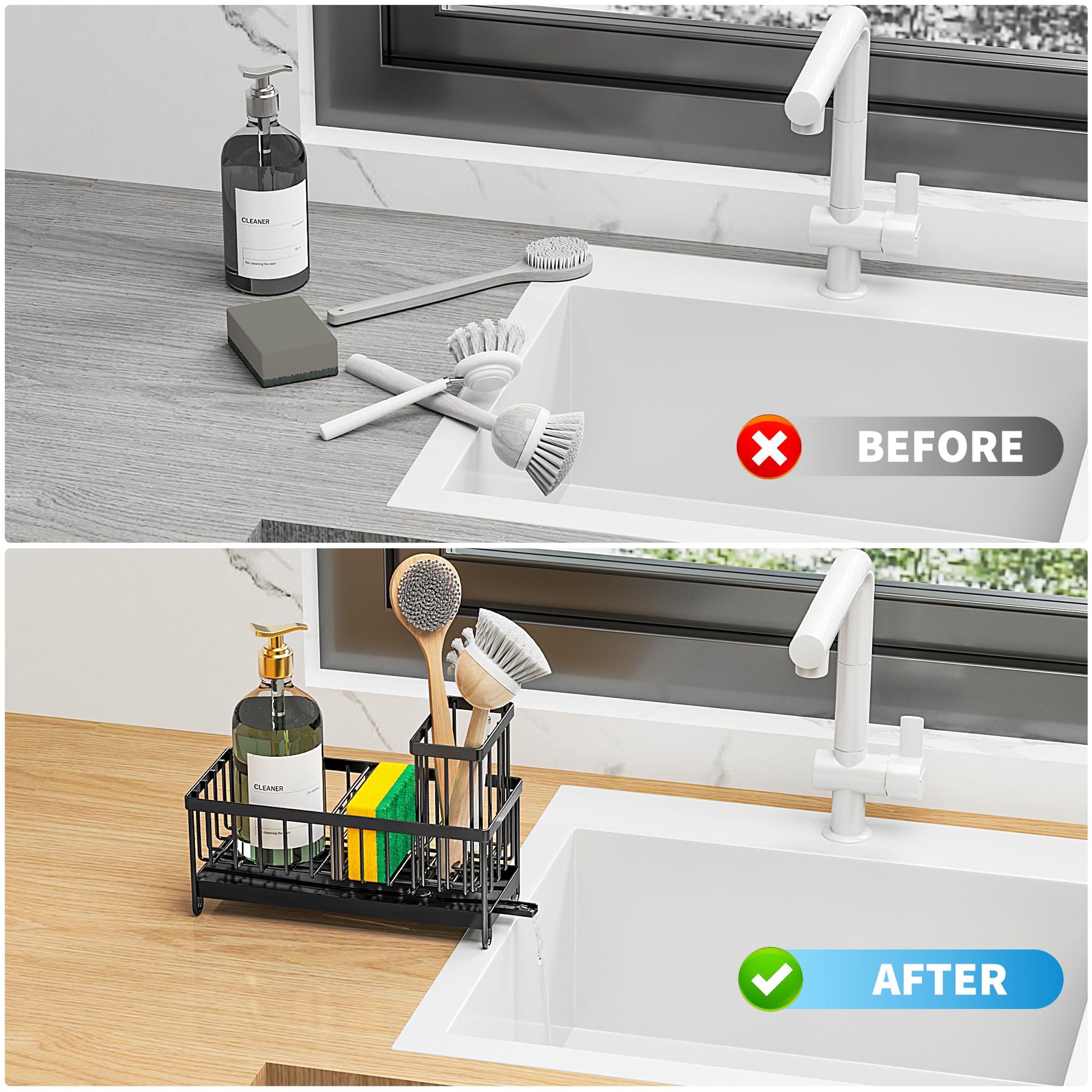 Must-Have Kitchen Accessories: Kitchen Sink Sponge Holder with High Brush Rack and Countertop Storage Organizer – view 5