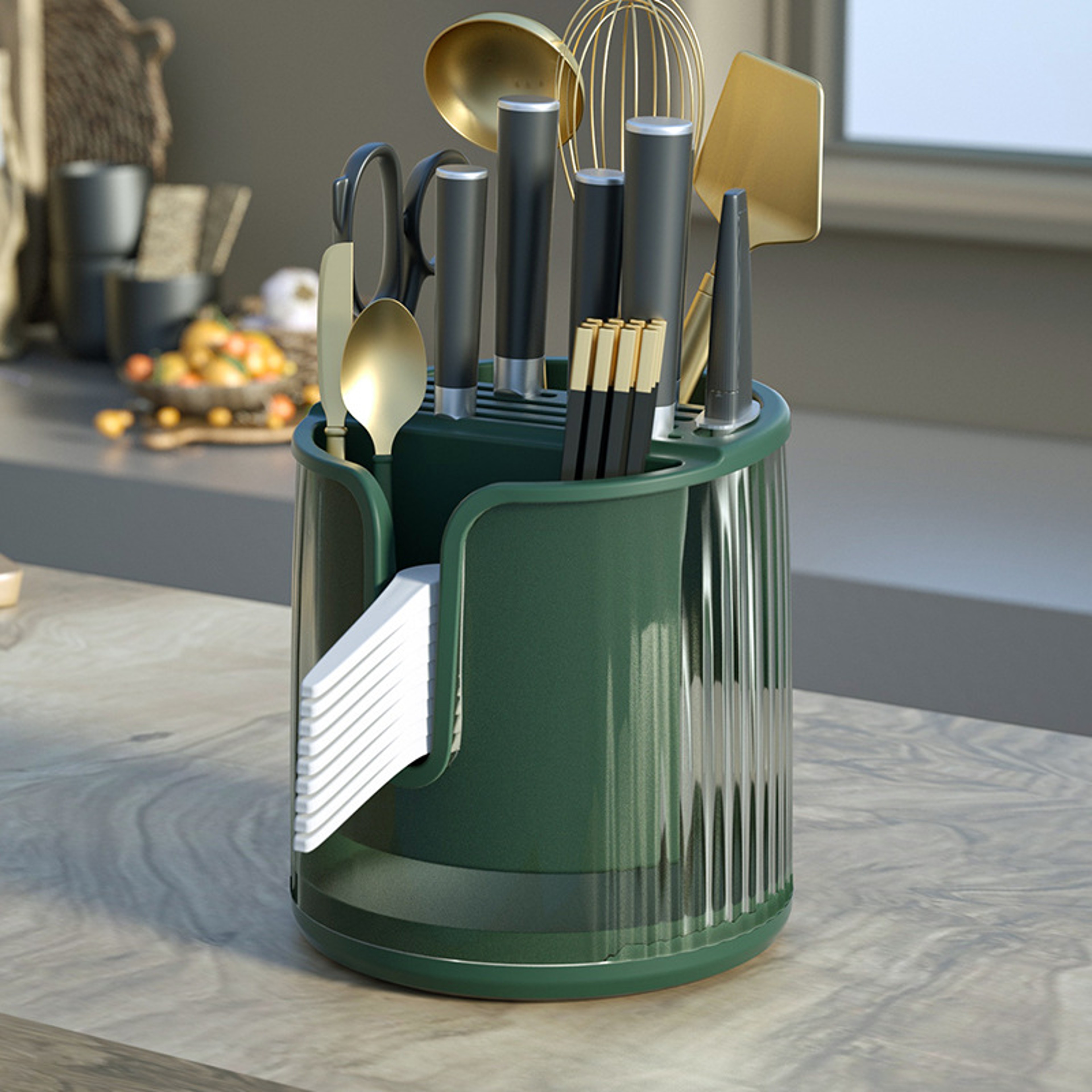 Multifunctional Degree Rotating Knife Holder Storage Rack, Chopsticks Spoon Tube, Integrated Storage Box for Organized – view 7
