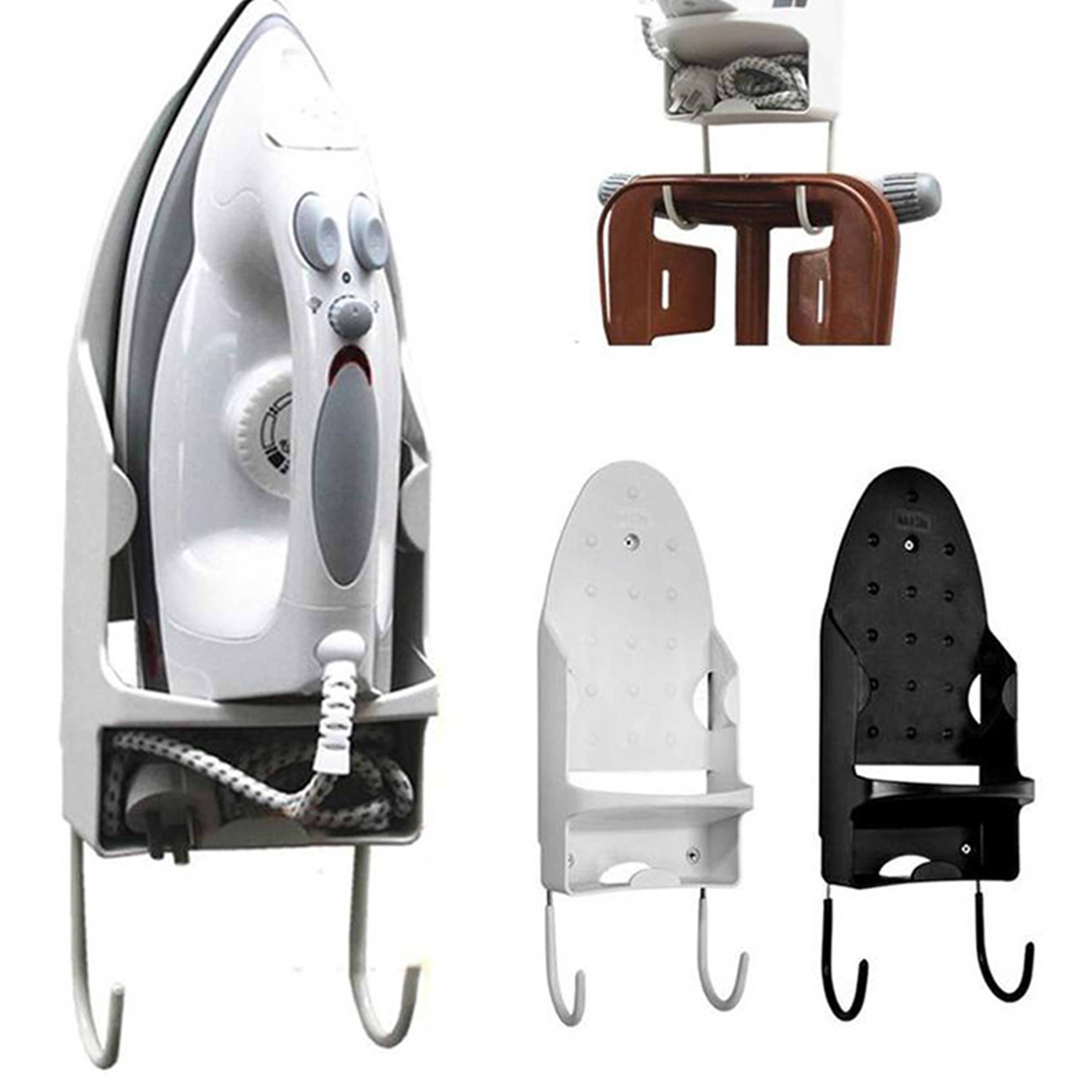 Ironing Board Hanger, Portable Wall Mount Iron Holder, Black White Storage Rack for Household & Hotel – view 1