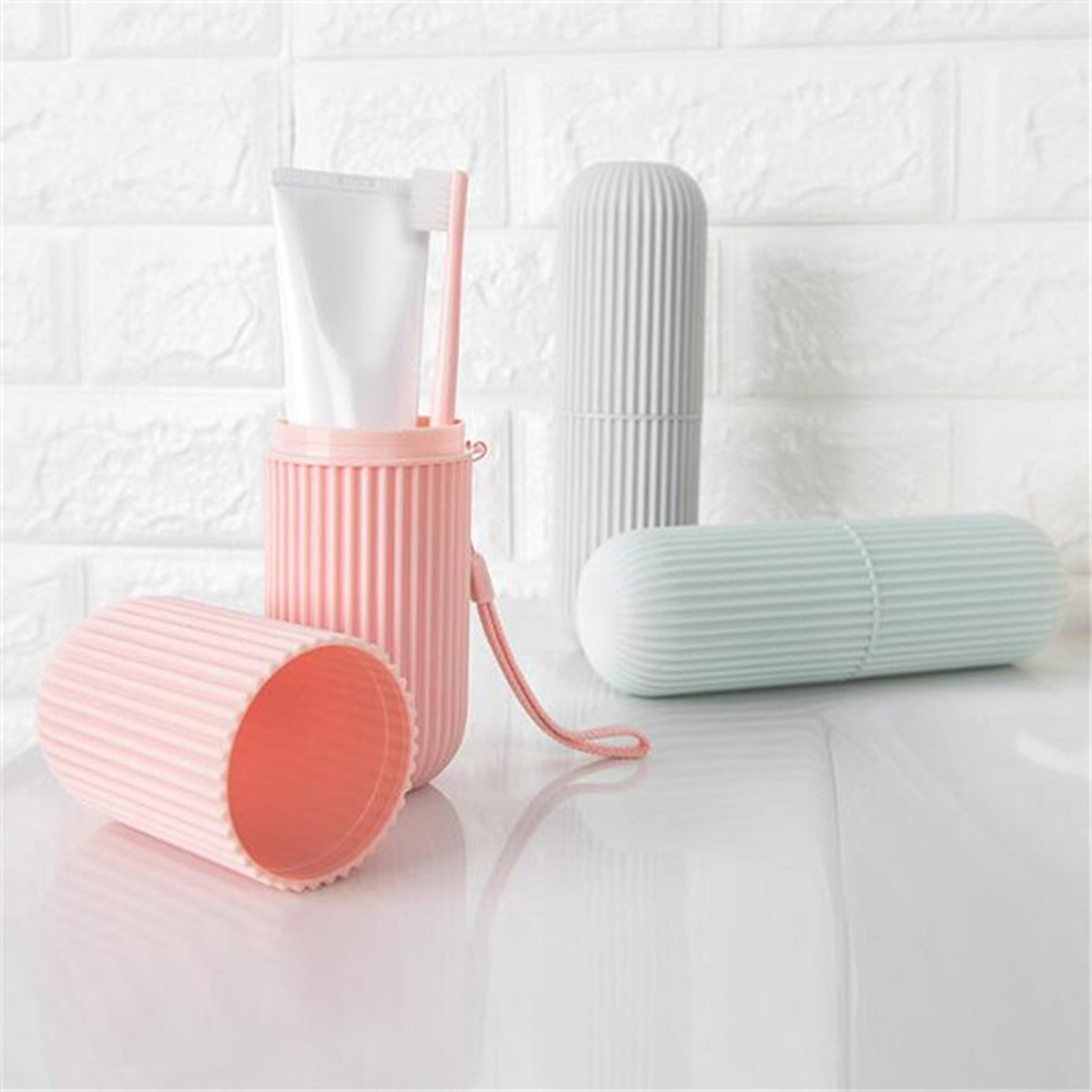 Portable Mouthwash Cup, Travel Toothbrush Box Vertical Stripe, Toothware Box for Brushing – view 3