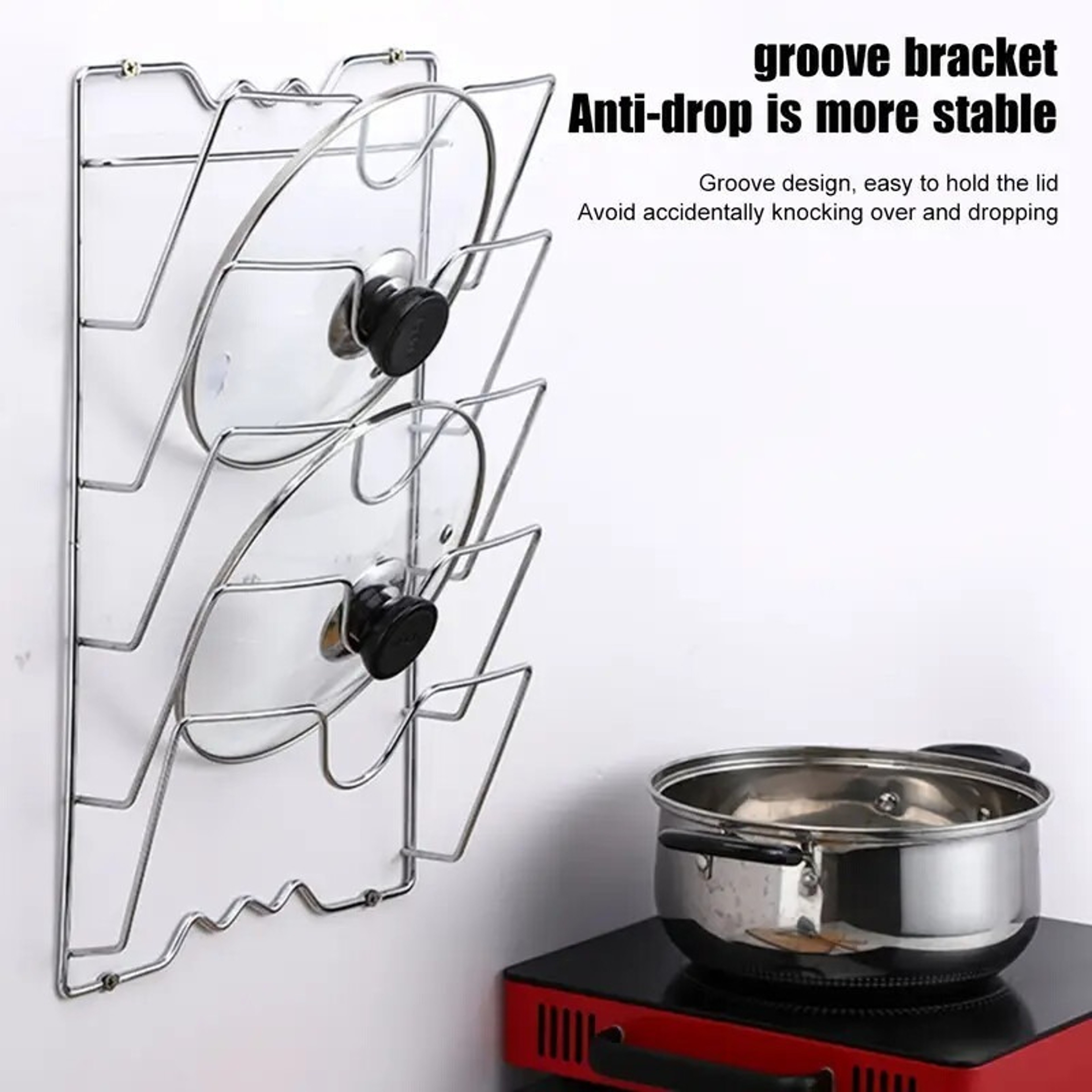 Wall Mounted Pot Lid Rack, Perforated with Five Layers, Multi Functional Kitchen Organizer – view 2