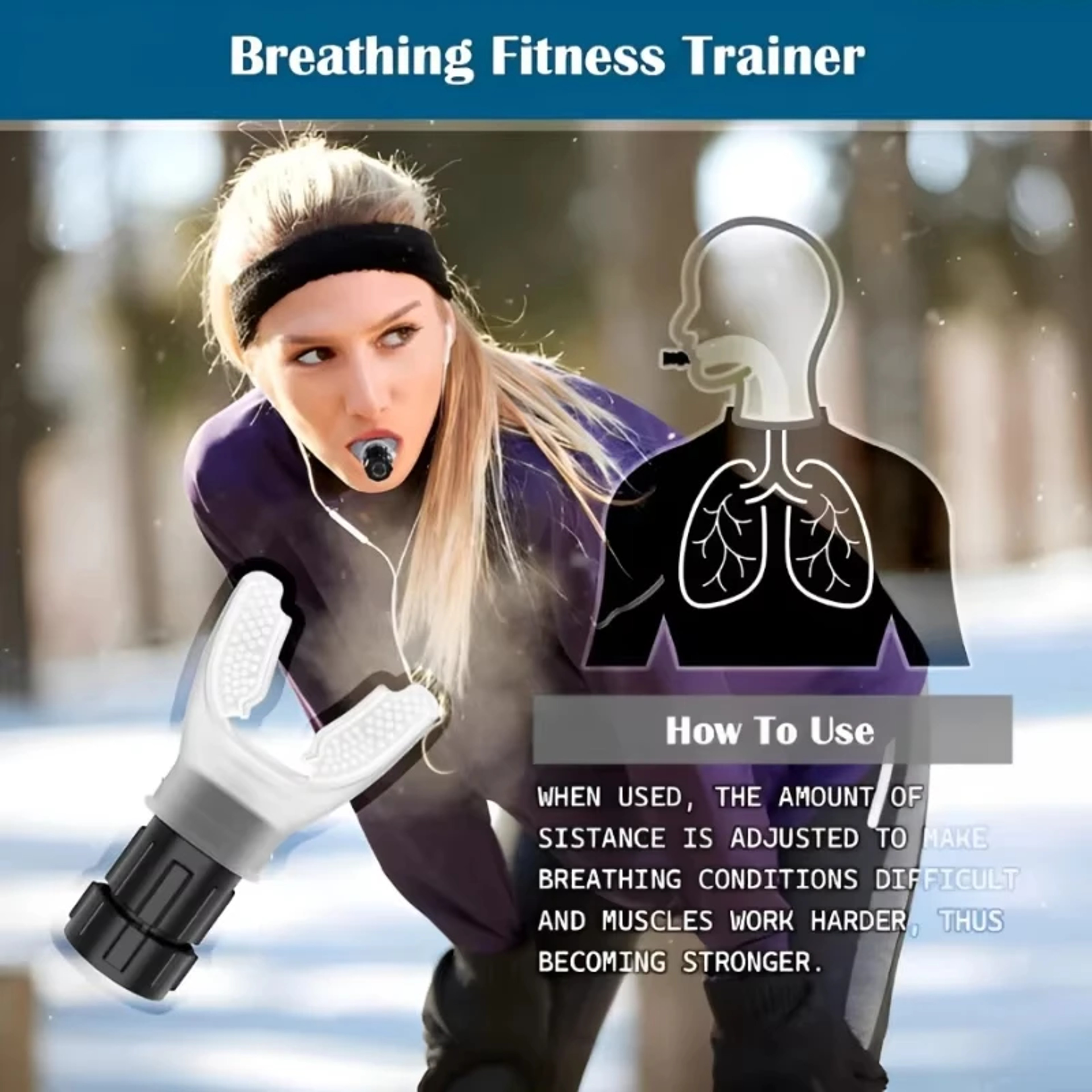 Adjustable Resistance Breathing Exercise, Portable Lung Capacity Trainer for Abdominal & Fitness Training – view 3