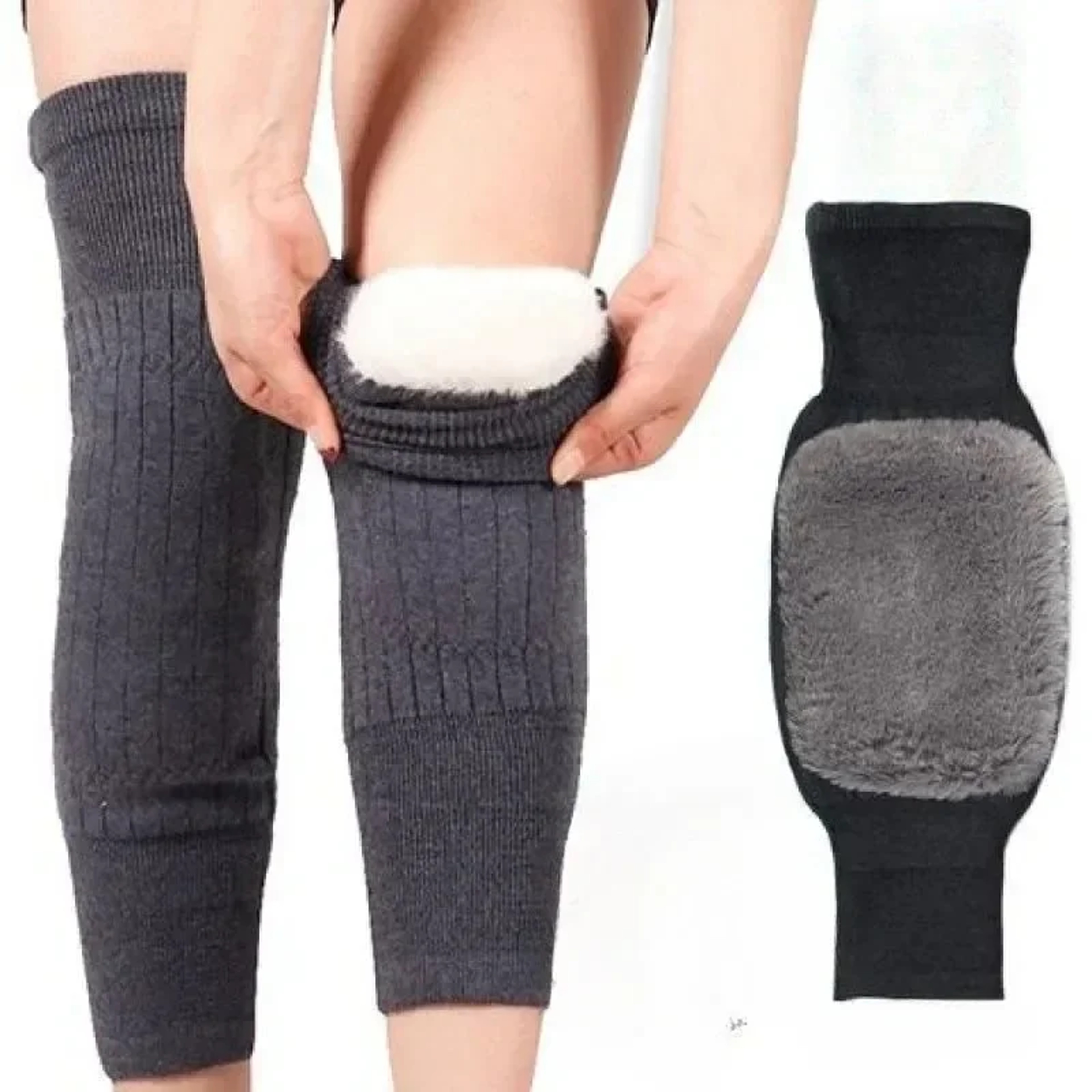 Winter Rabbit Fur Knee Pads for Old People, Thermal Keep Warm Velvet Kneepad for Arthritis – view 1