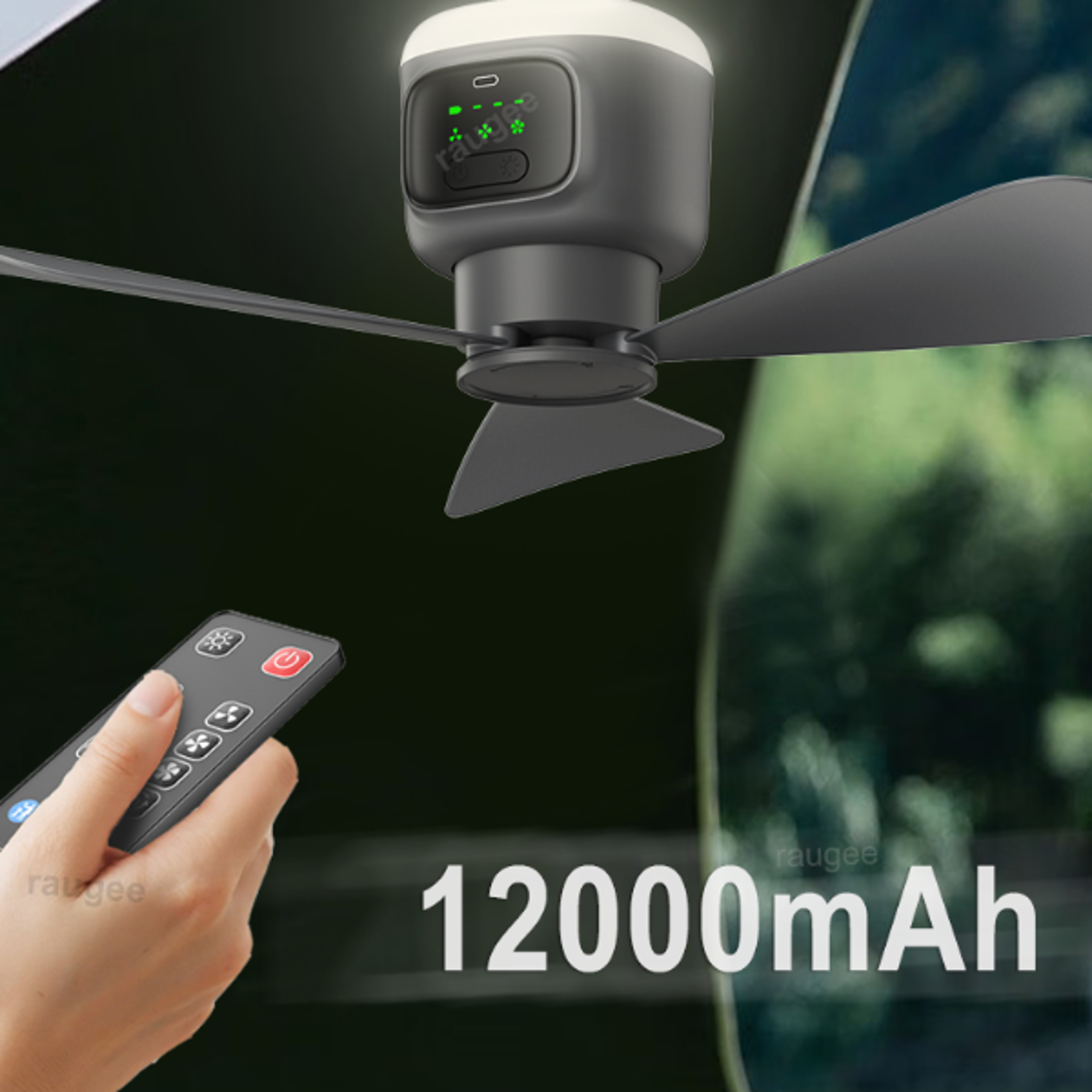 12000mAh Ceiling Fans Portable Camping Fan Tent Air Circulator Cooler Outdoor Rechargeable Electric