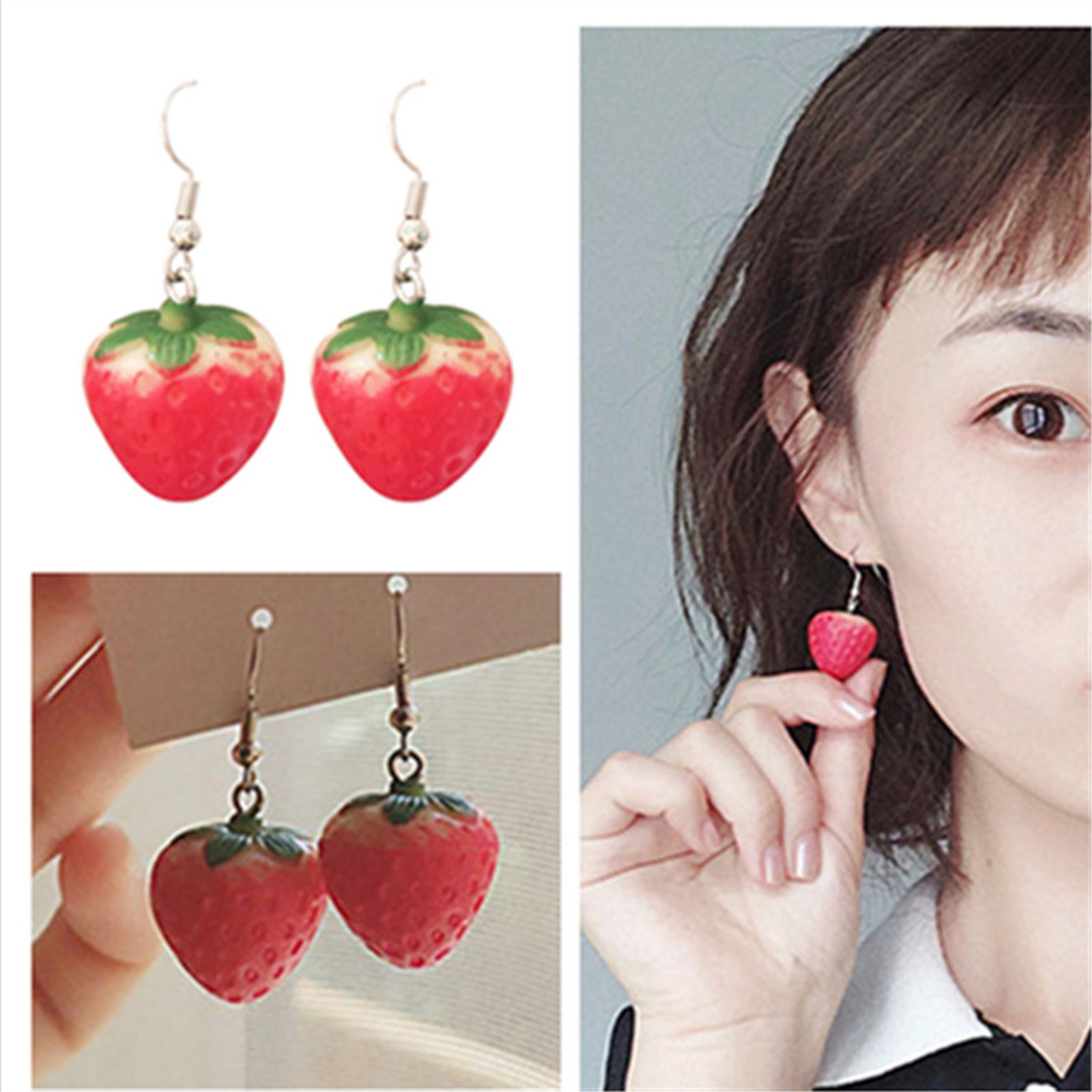 Pink Rose Tulip Heart Earrings, Korean Sweet Resin Cherry Flower Stud, Elegant Jewelry for Women – view 4