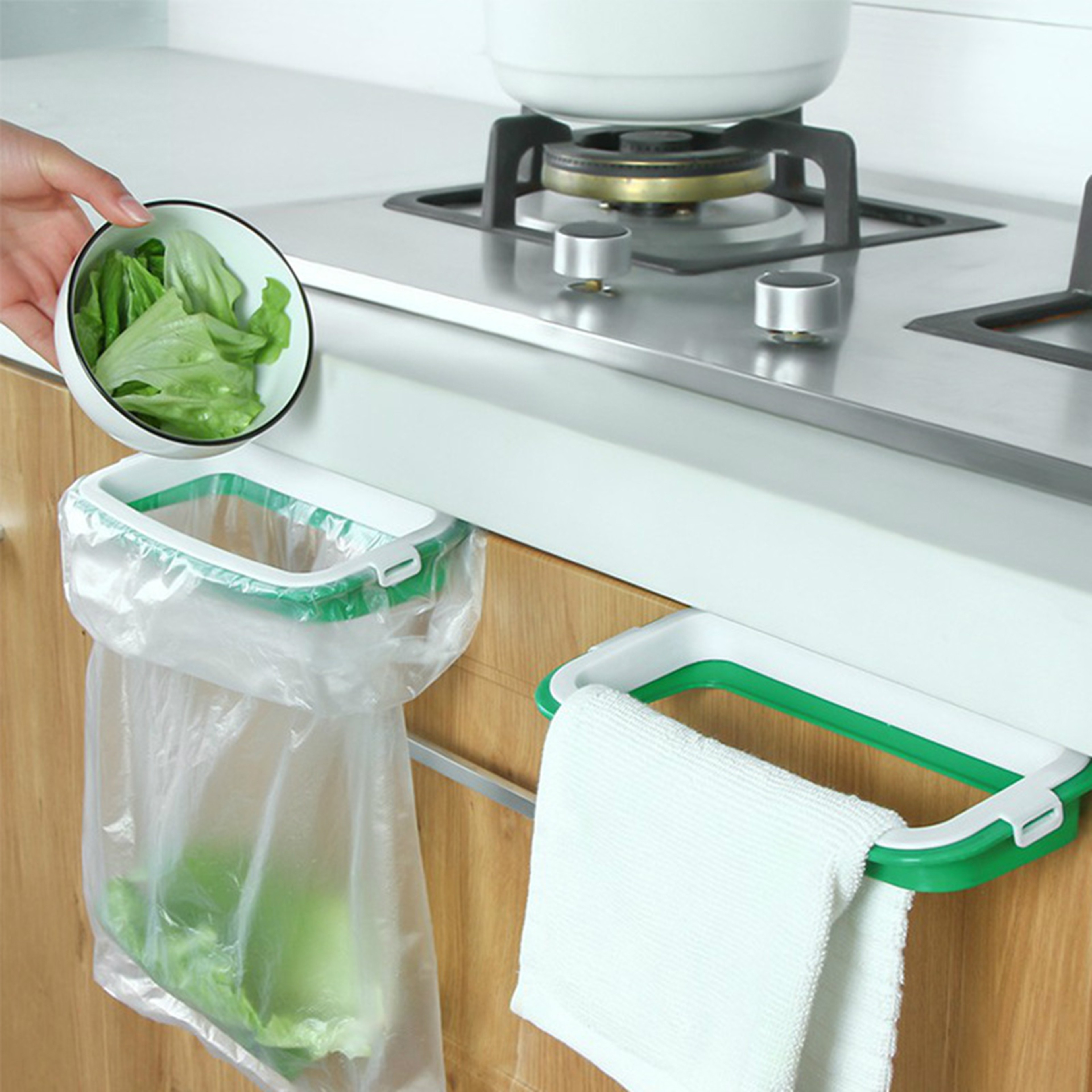 Garbage Container, Kitchen Under Sink, Trash Bag Rack with Hooks for Cleaning Cloths – view 4