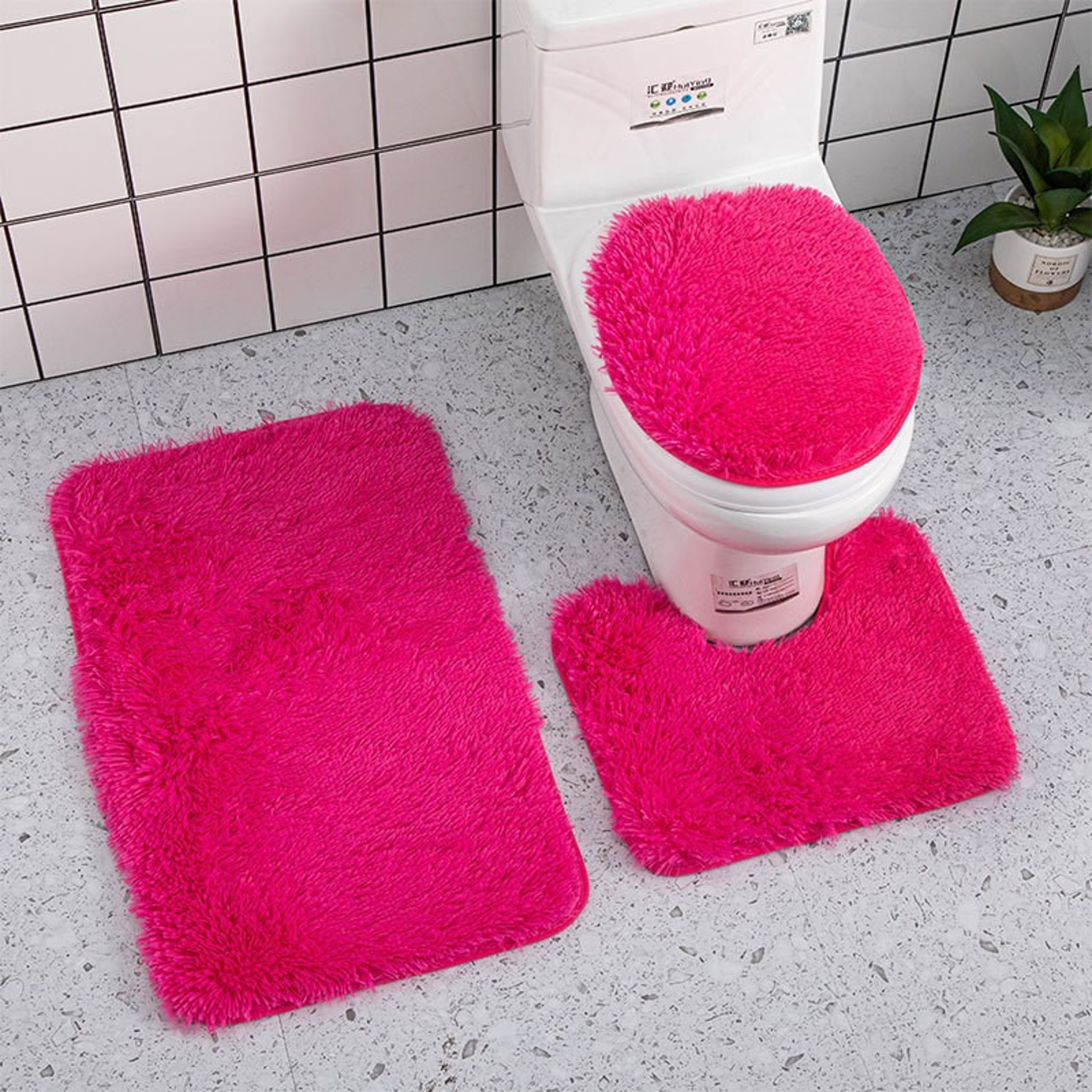 Fluffy Home Carpets for Bathroom, Bathmats Rugs Kit Non-Slip, Toilet Lid Cover, Bathroom Set Rug Mat Plain Color – view 3