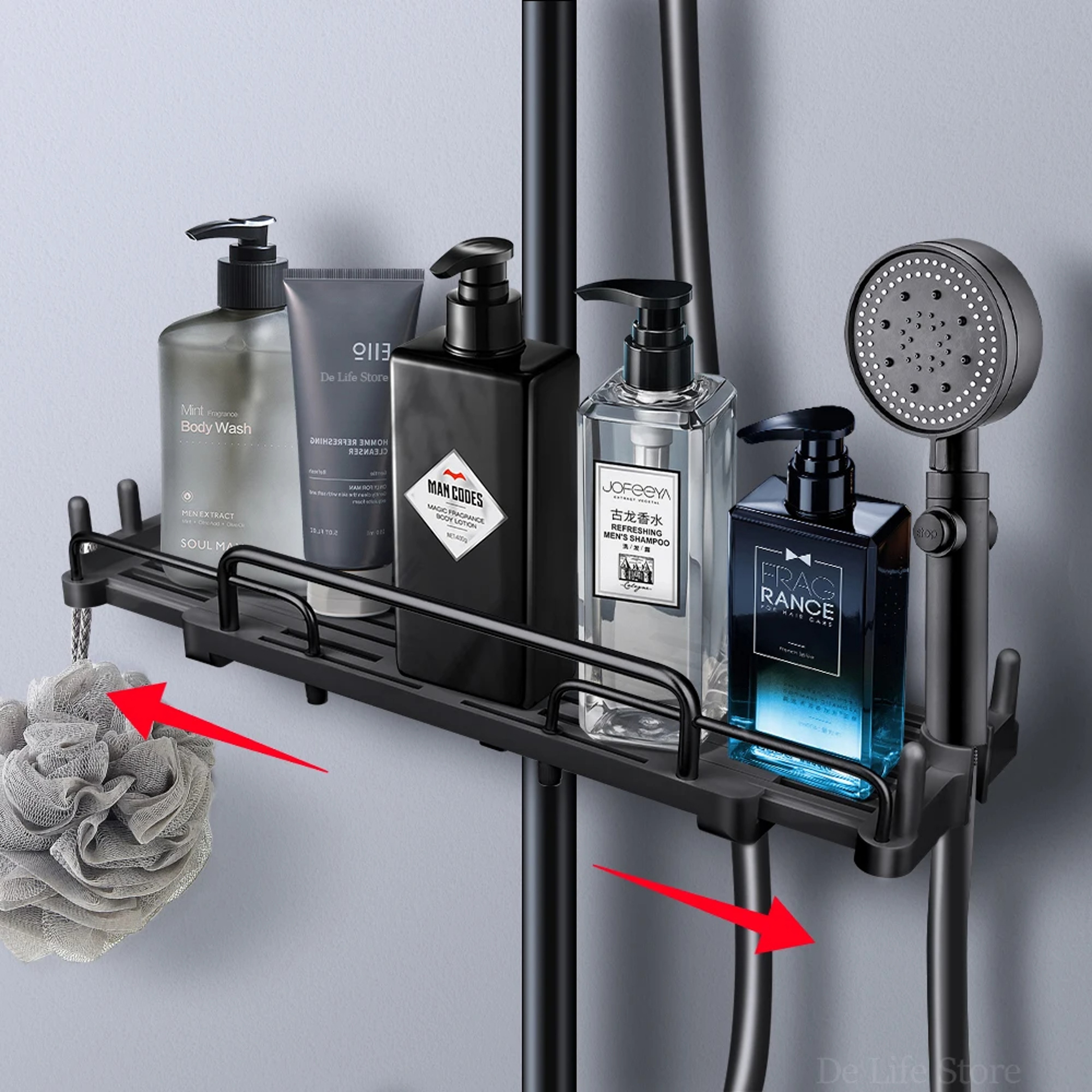 Shower Storage Holder, Extendable Bathroom Shelf Without Drilling, Shampoo Tray Organizer – view 1