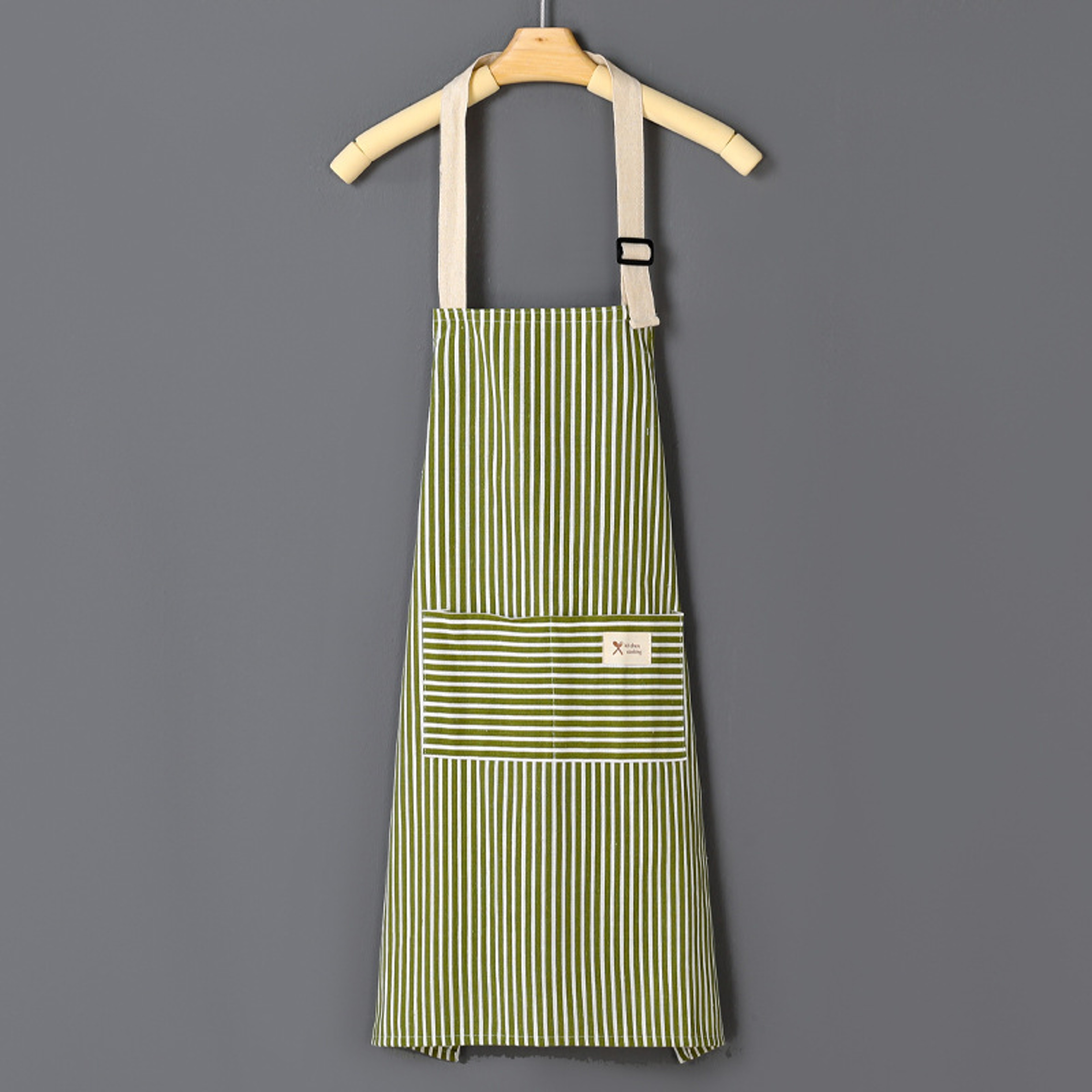 Striped Cotto Linen Apron with Cotton Waistband, Stain Oil Resistance Coffee Overalls for Kitchen – view 15