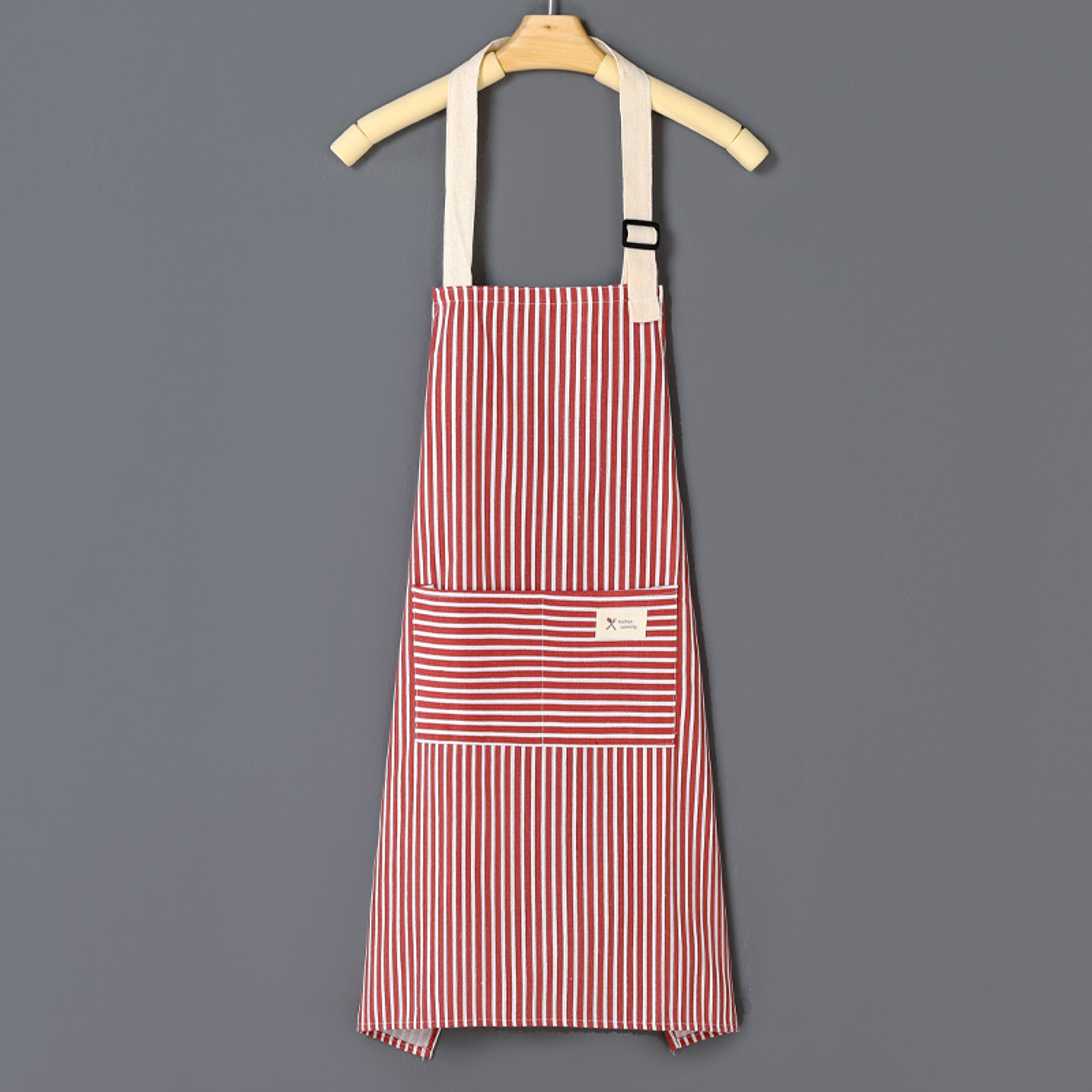 Striped Cotto Linen Apron with Cotton Waistband, Stain Oil Resistance Coffee Overalls for Kitchen – view 17