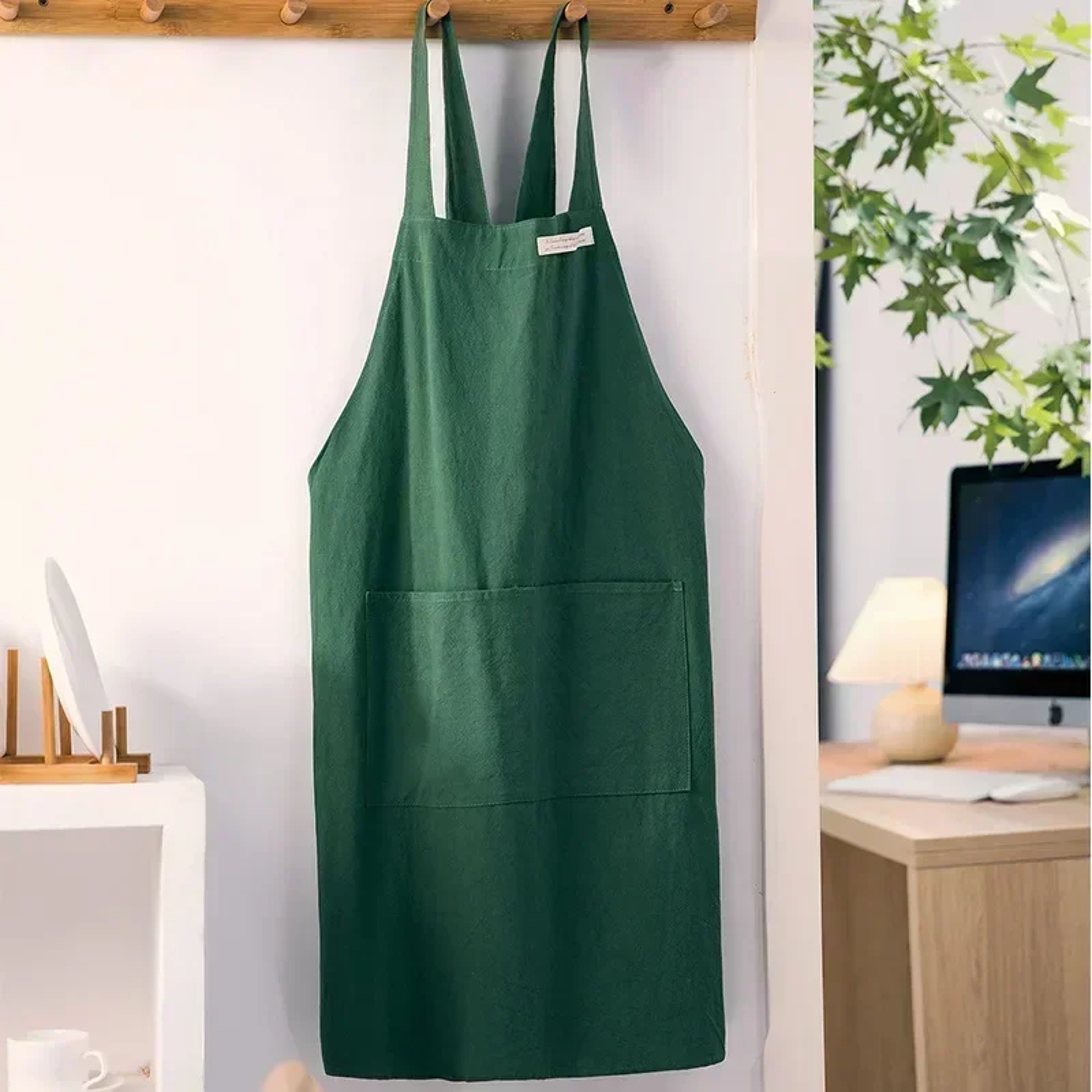 Denim Apron Women Japanese and Korean Style, Cotton Linen Solid Color Blouse for Kitchen, Florist, Coffee Shop Work – view 7