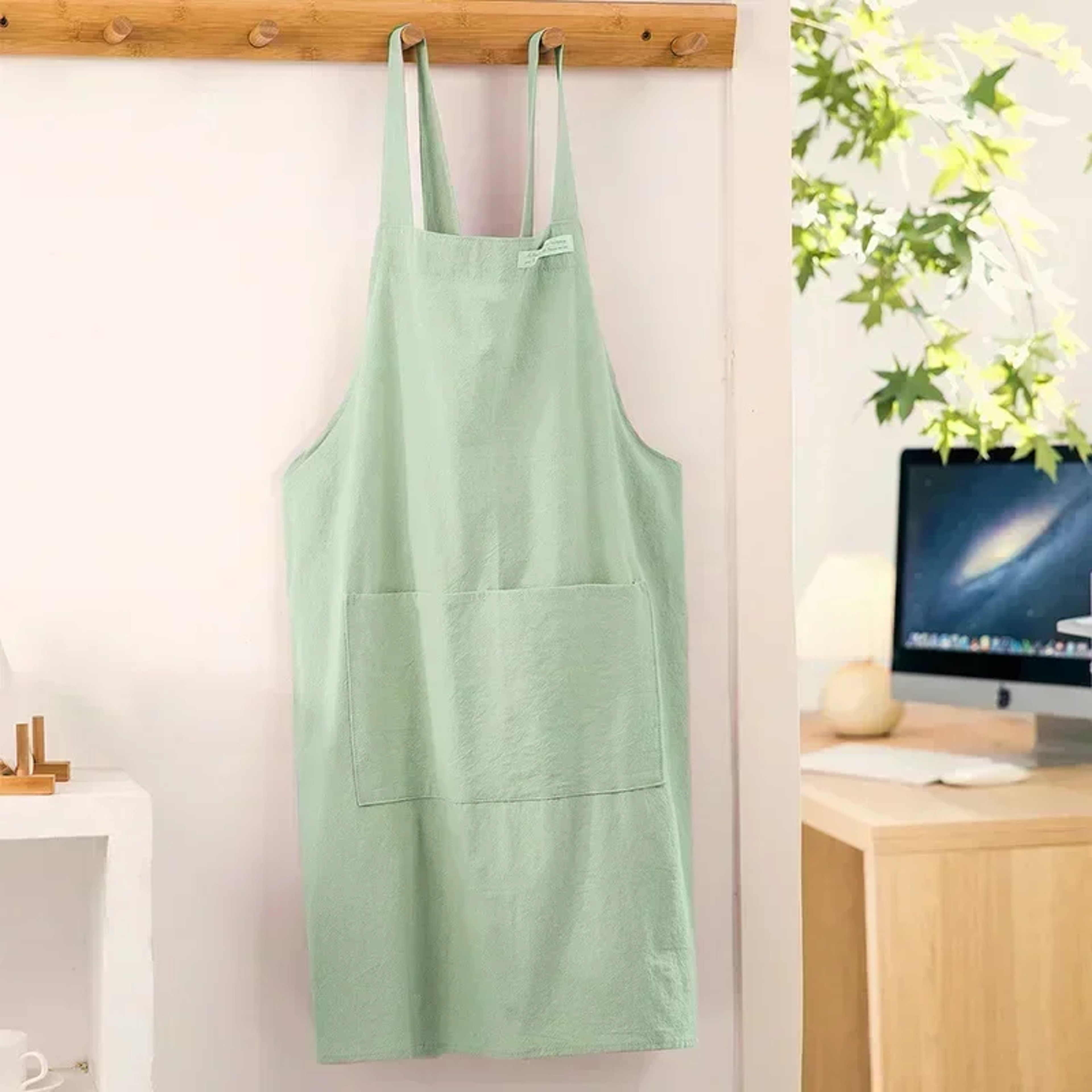 Denim Apron Women Japanese and Korean Style, Cotton Linen Solid Color Blouse for Kitchen, Florist, Coffee Shop Work – view 3