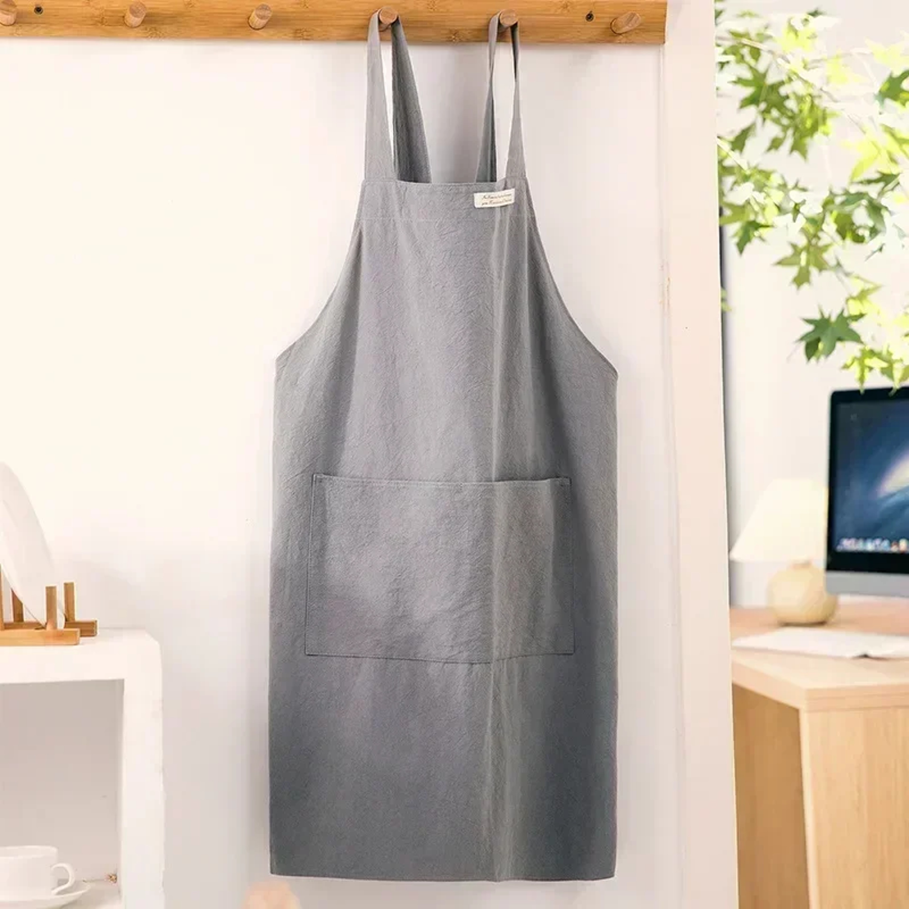 Denim Apron Women Japanese and Korean Style, Cotton Linen Solid Color Blouse for Kitchen, Florist, Coffee Shop Work – view 12