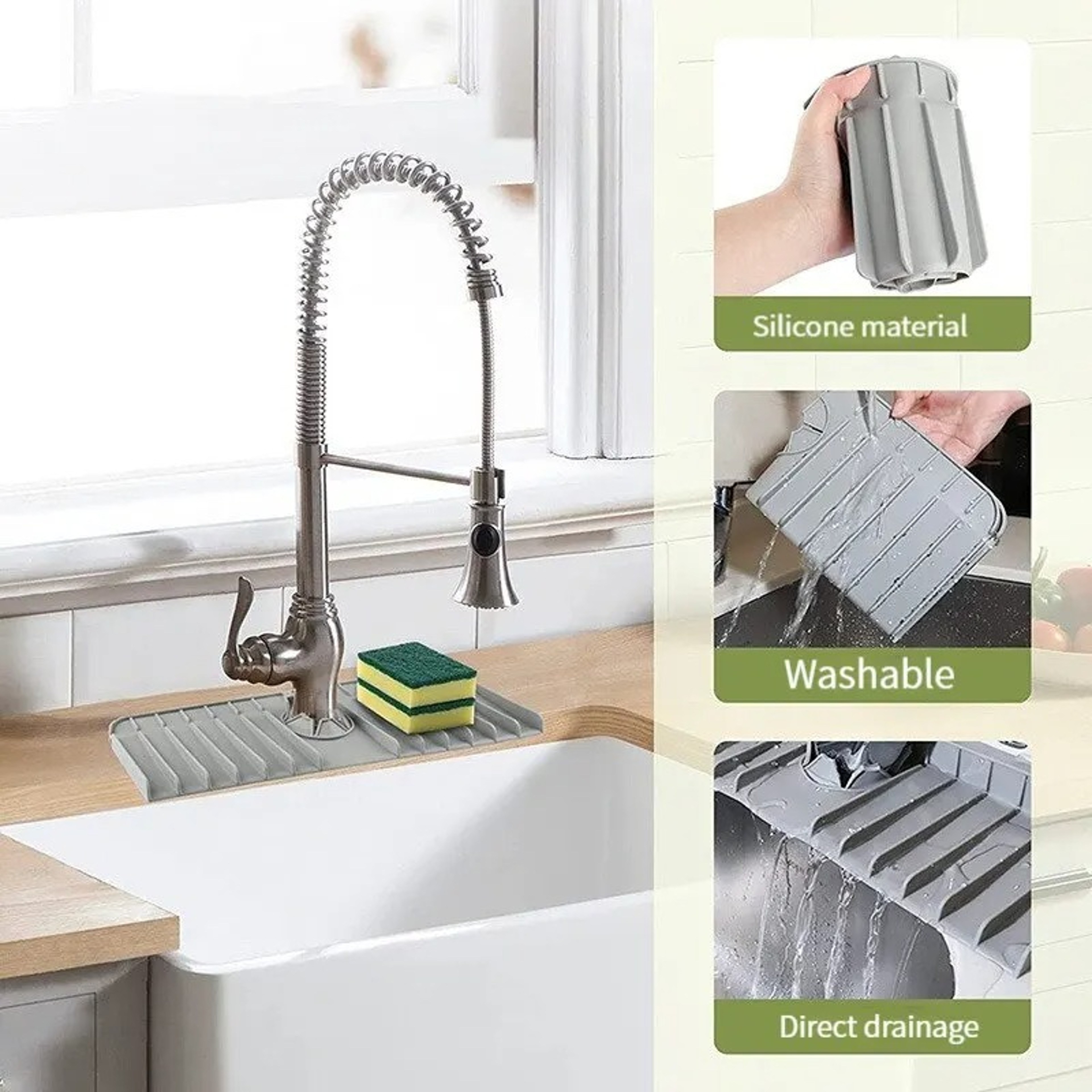 Bathroom Kitchen Sink Splash Guard Silicone Drain Pad Soap Sponge Holder Mat – view 3