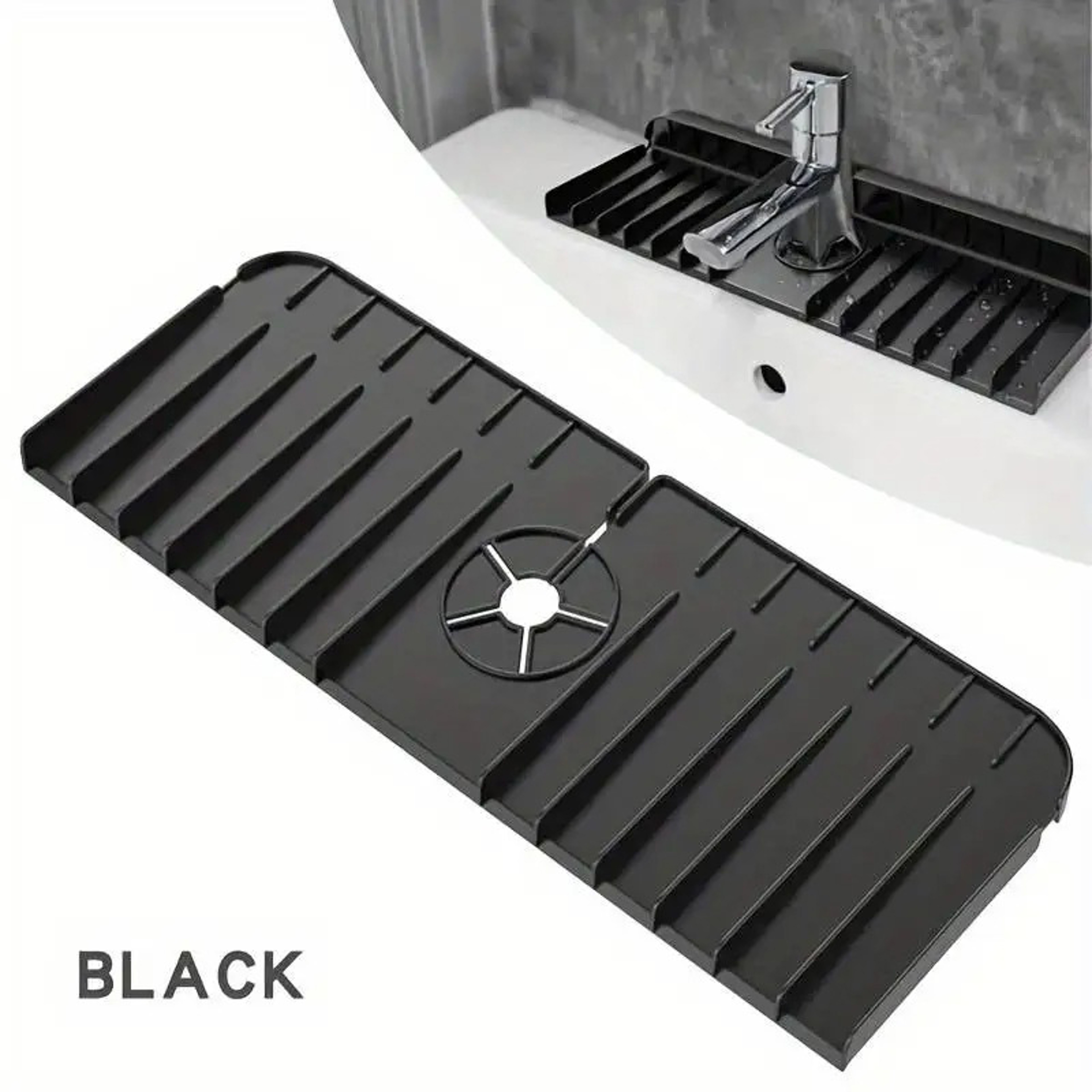 Bathroom Kitchen Sink Splash Guard Silicone Drain Pad Soap Sponge Holder Mat – view 7