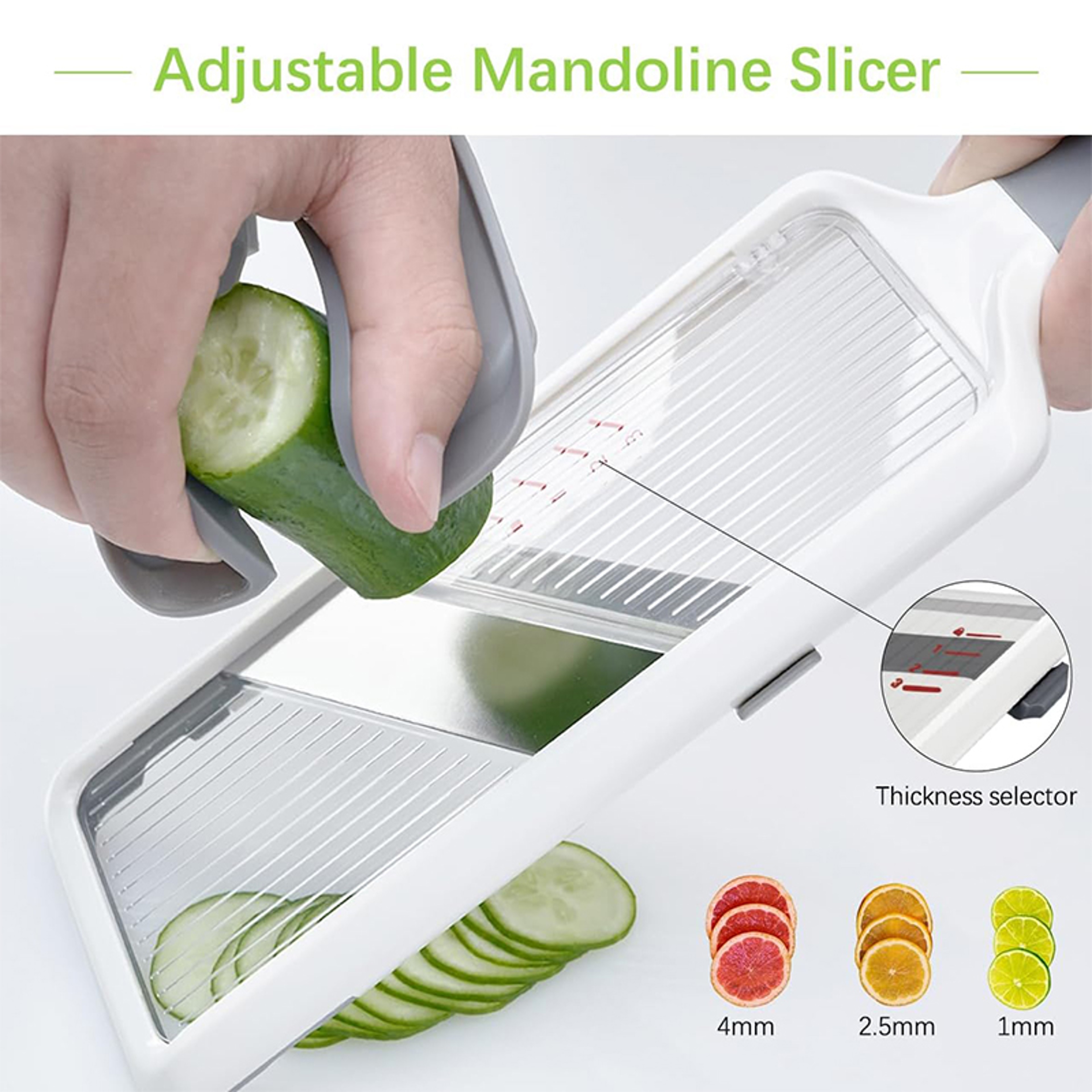 Adjustable Stainless Steel Blade Mandoline Slicer, Multi Handheld Kitchen Veggie Chopper, Cheese Grater – view 2